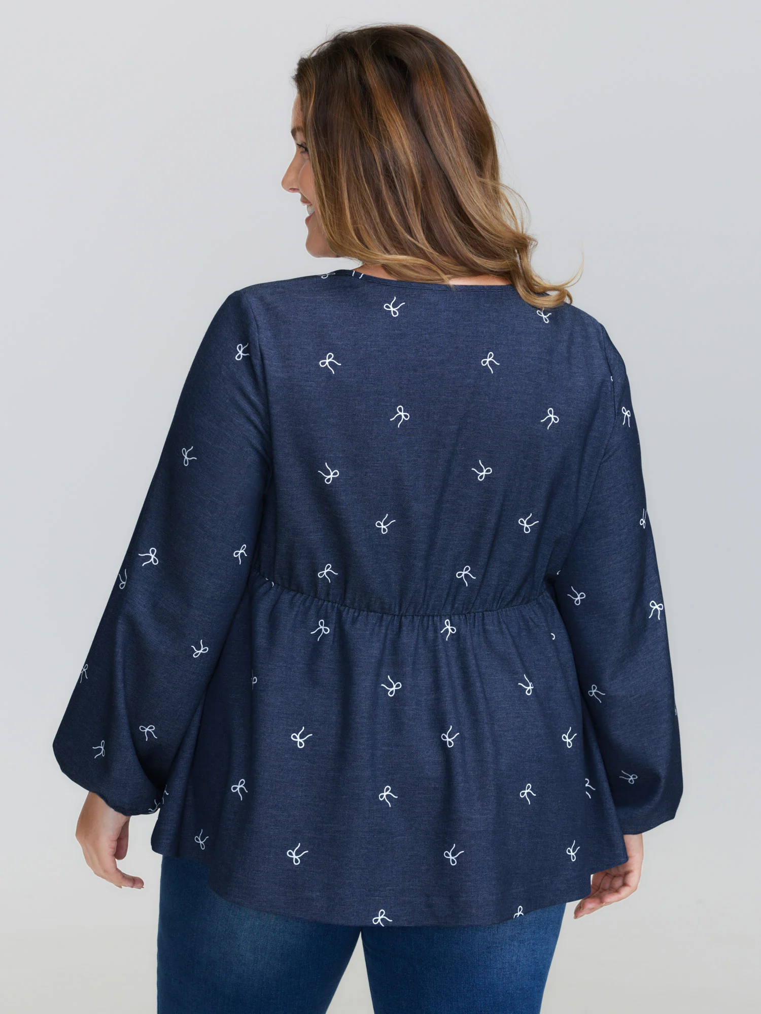 Stretchy Neck-Tie Bubble Sleeve Blouse - Image 4