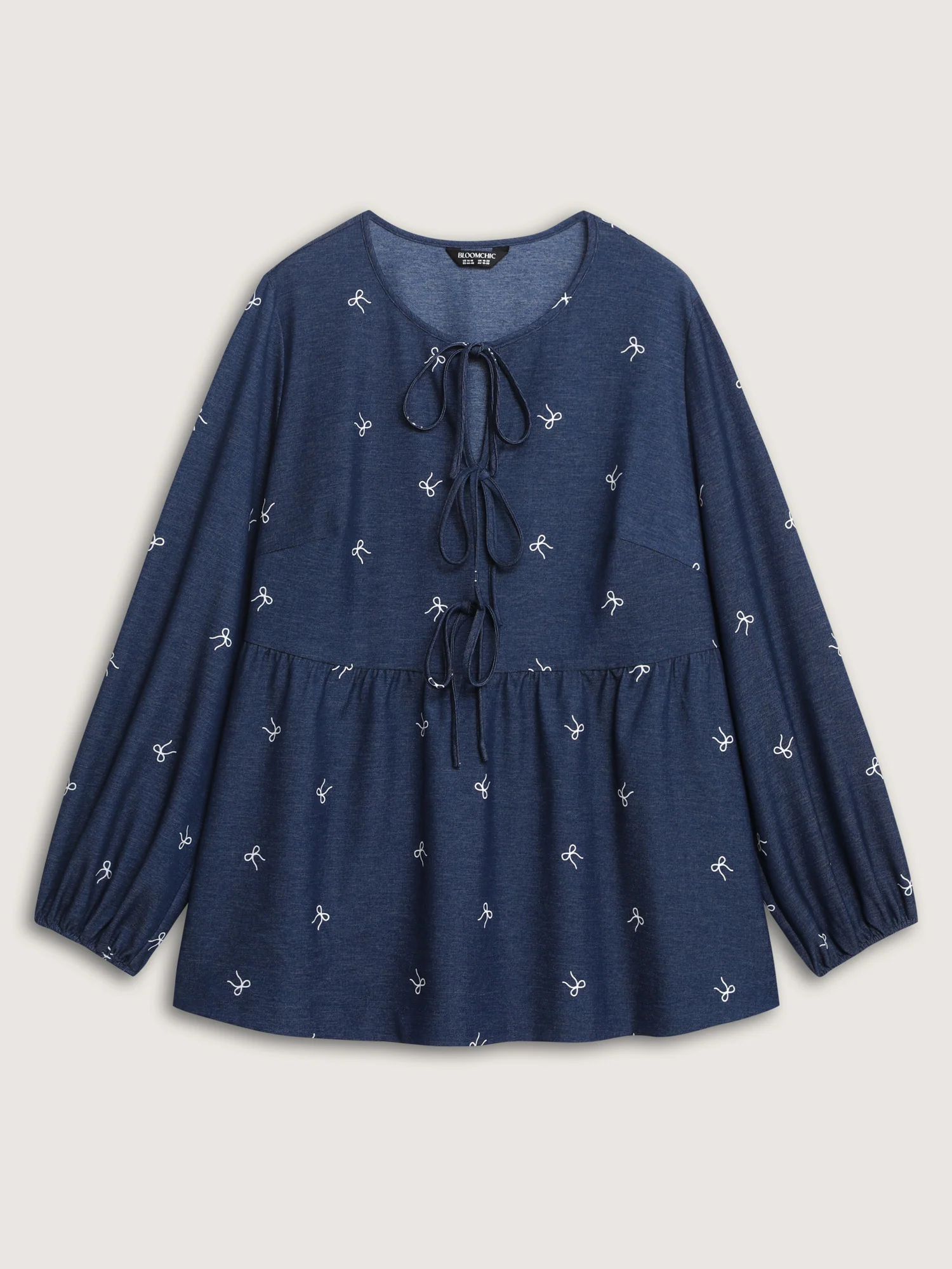 Stretchy Neck-Tie Bubble Sleeve Blouse - Image 7
