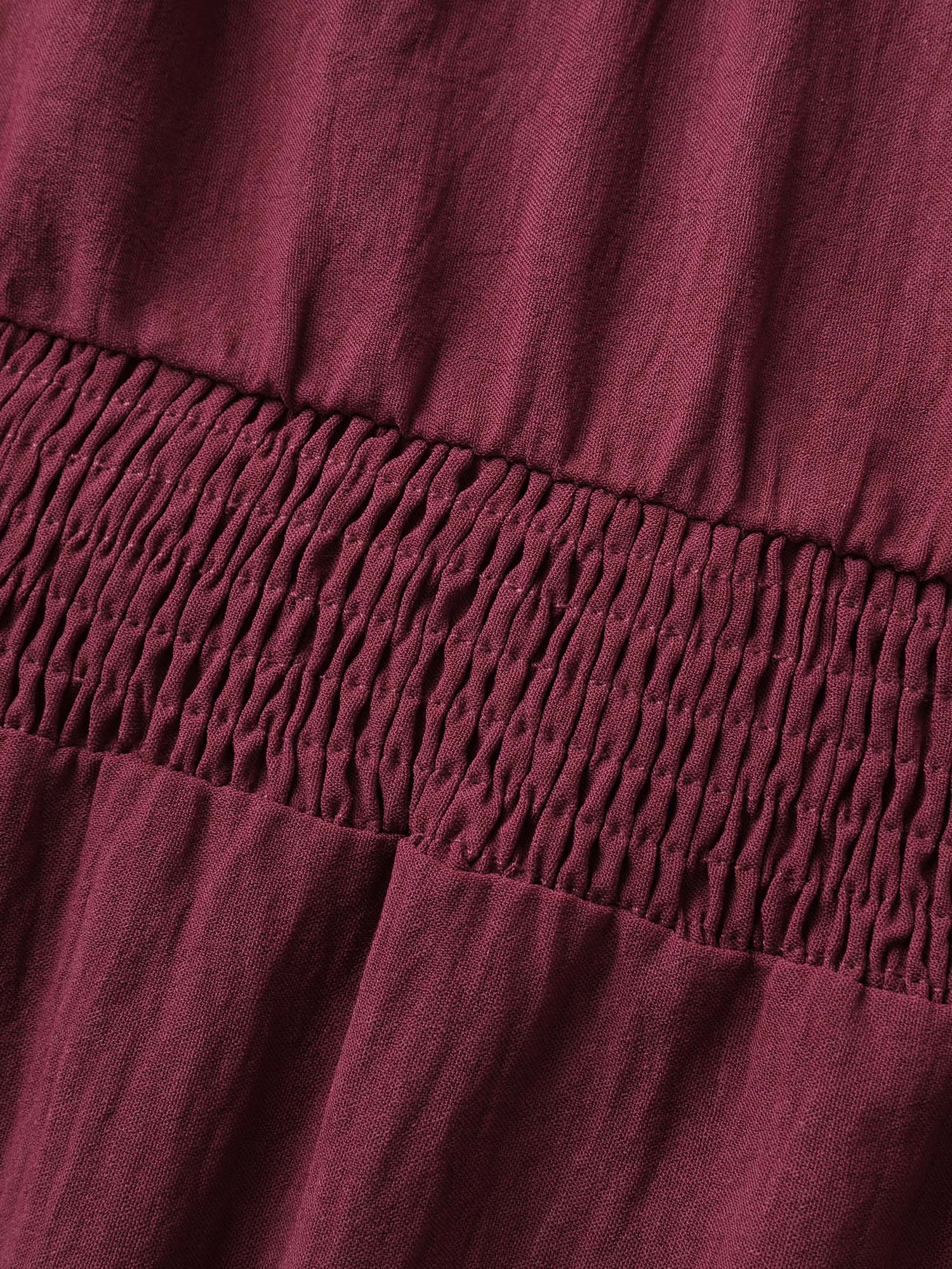 Stretchy Neckline Waist-Cinched Solid Blouse - Image 5