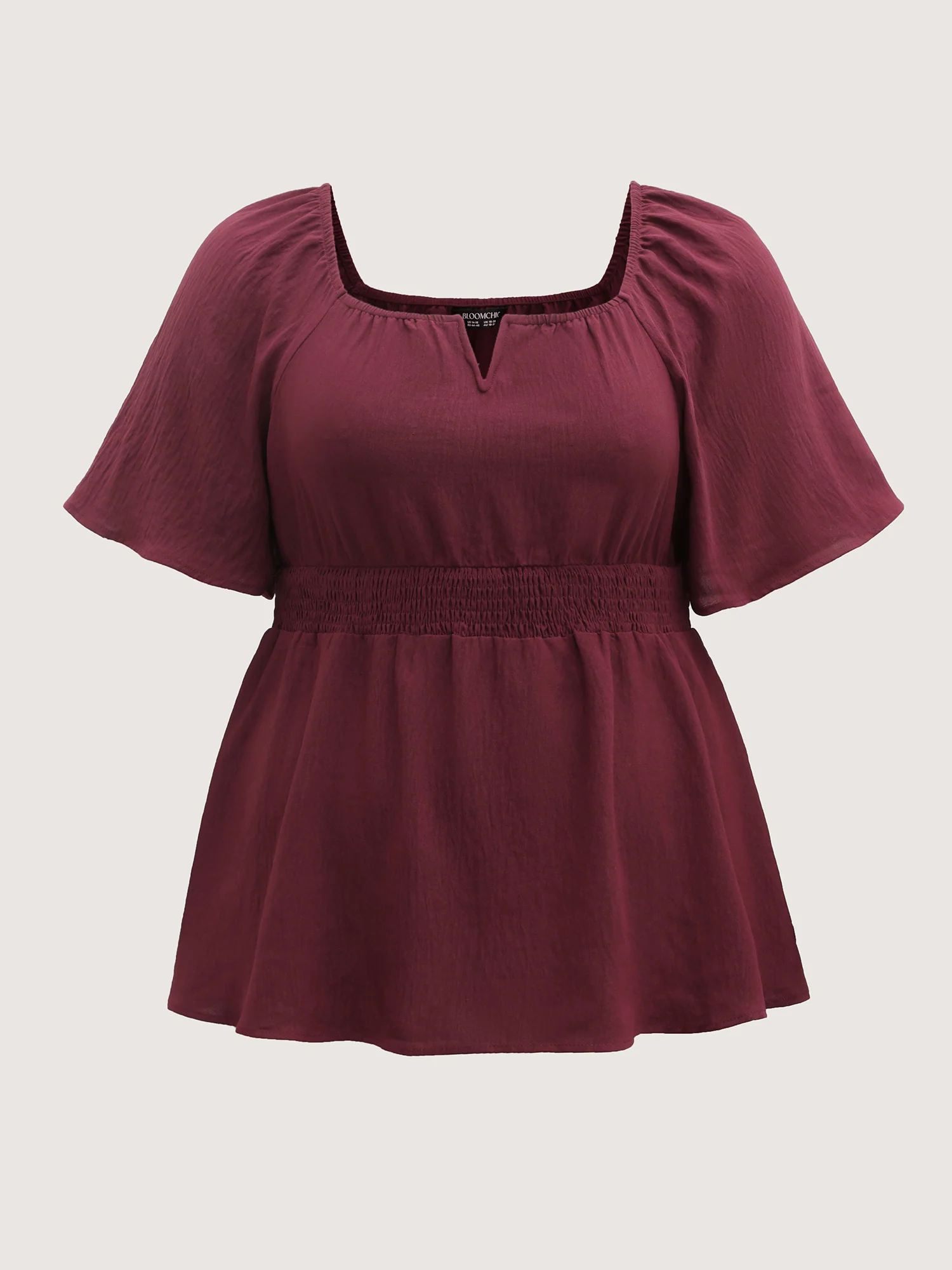 Stretchy Neckline Waist-Cinched Solid Blouse - Image 7