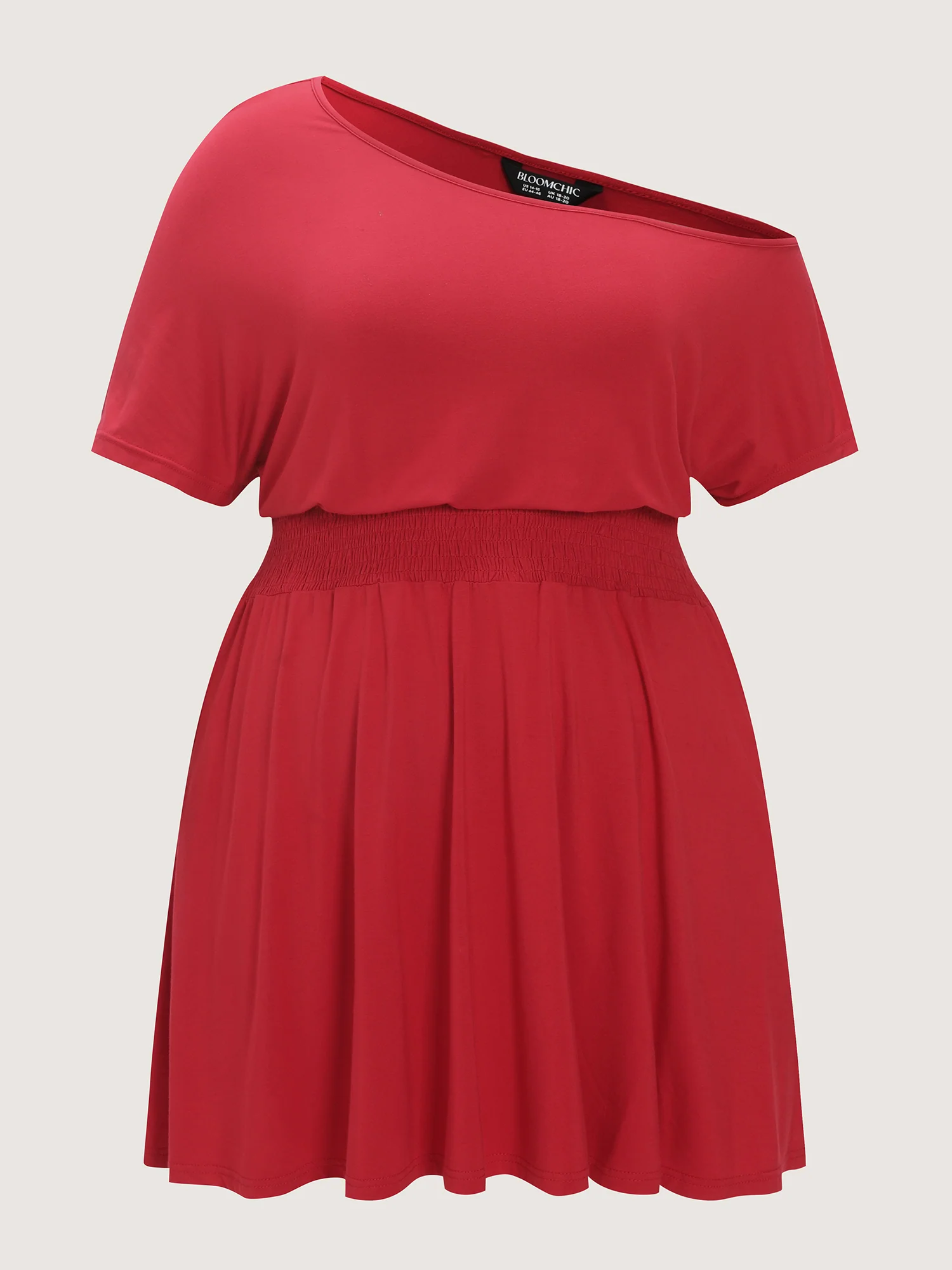 Stretchy Off-Shoulder Shirred Waist Mini Dress - Image 8