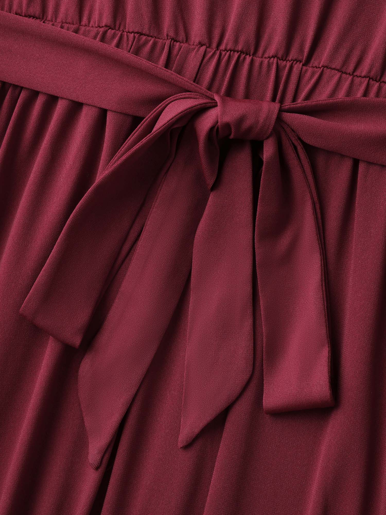 Stretchy Overlap Belted Pockets Midi Dress - Image 6