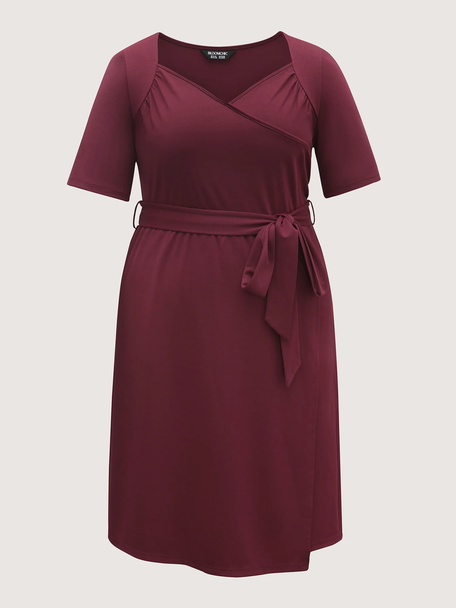 Stretchy Overlap Bodice Pockets Knit Midi Dress - Image 8