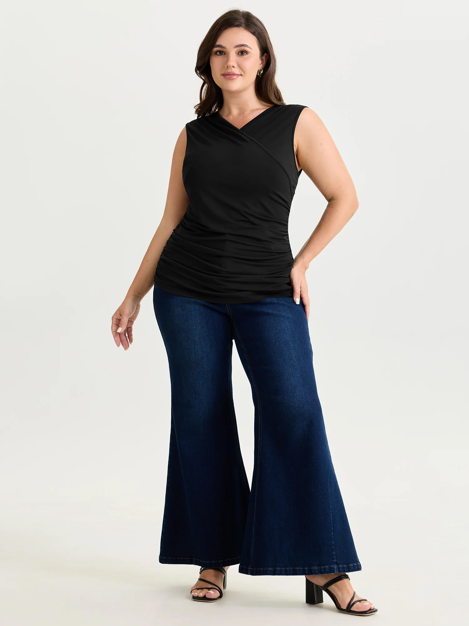 Stretchy Overlap Neckline Solid Tank Top - Image 4