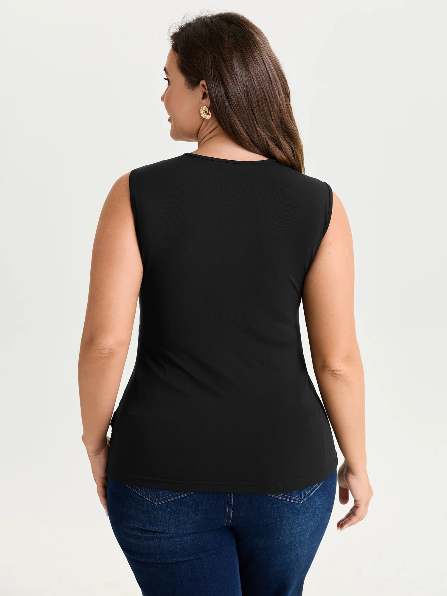 Stretchy Overlap Neckline Solid Tank Top - Image 5