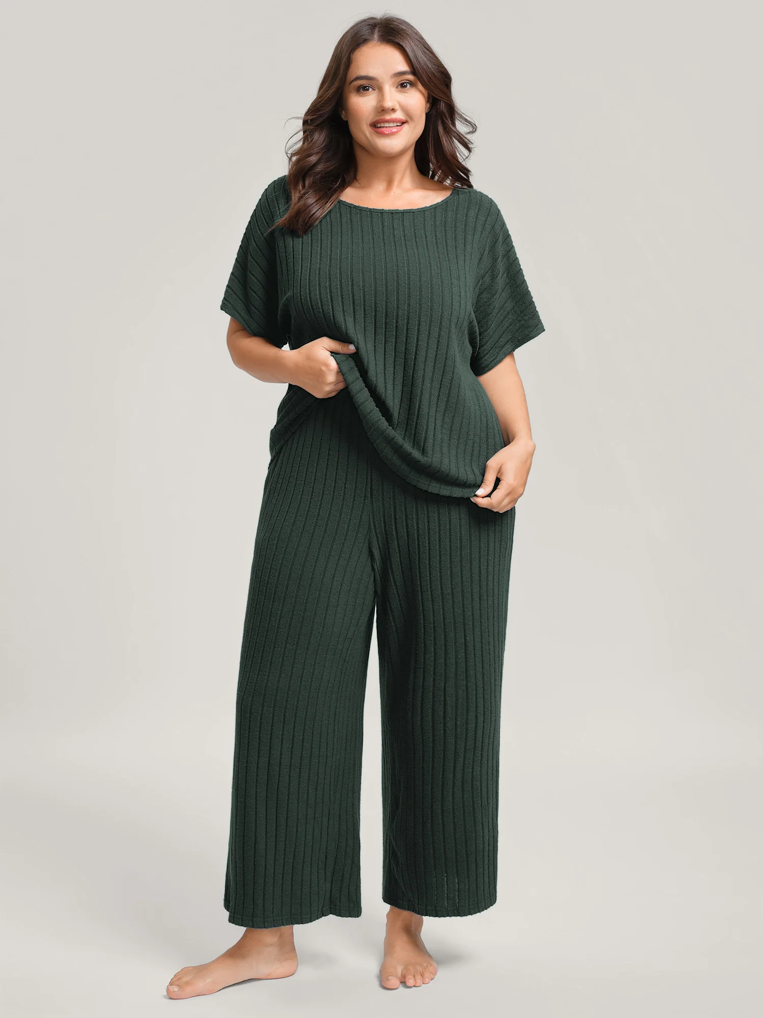 Stretchy Pit Strip Solid Loungewear Set - Image 14