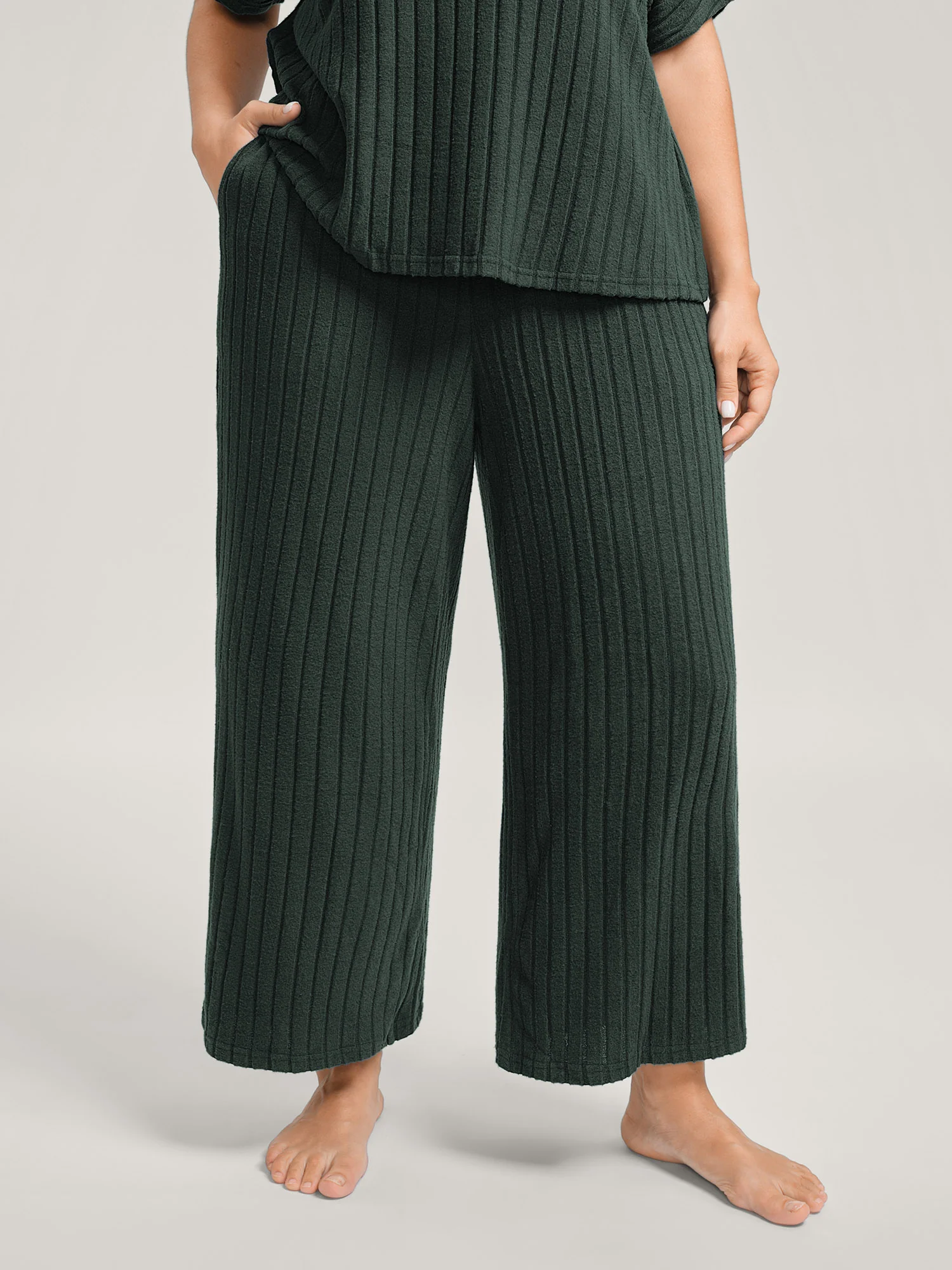 Stretchy Pit Strip Solid Loungewear Set - Image 17