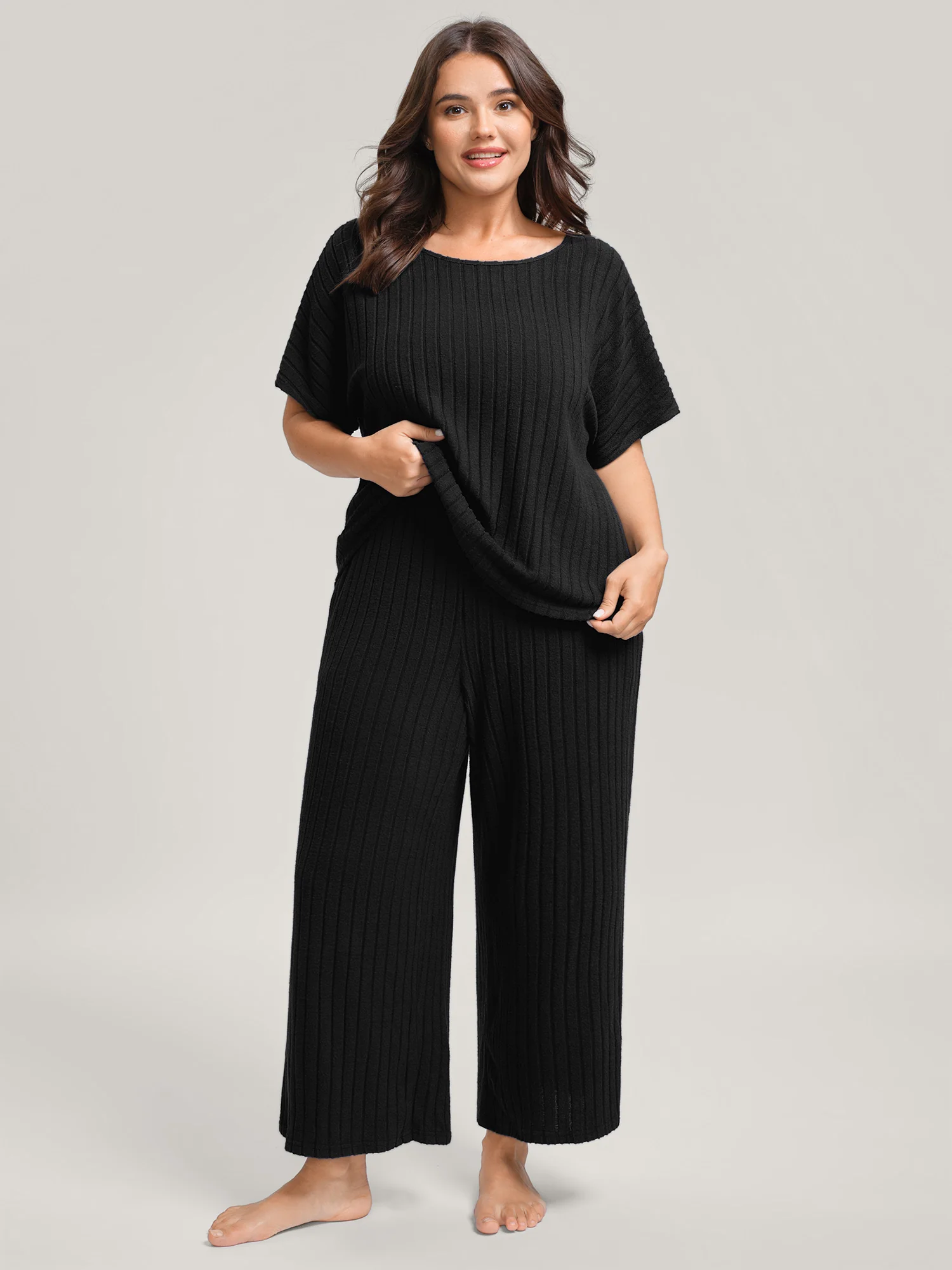Stretchy Pit Strip Solid Loungewear Set - Image 21