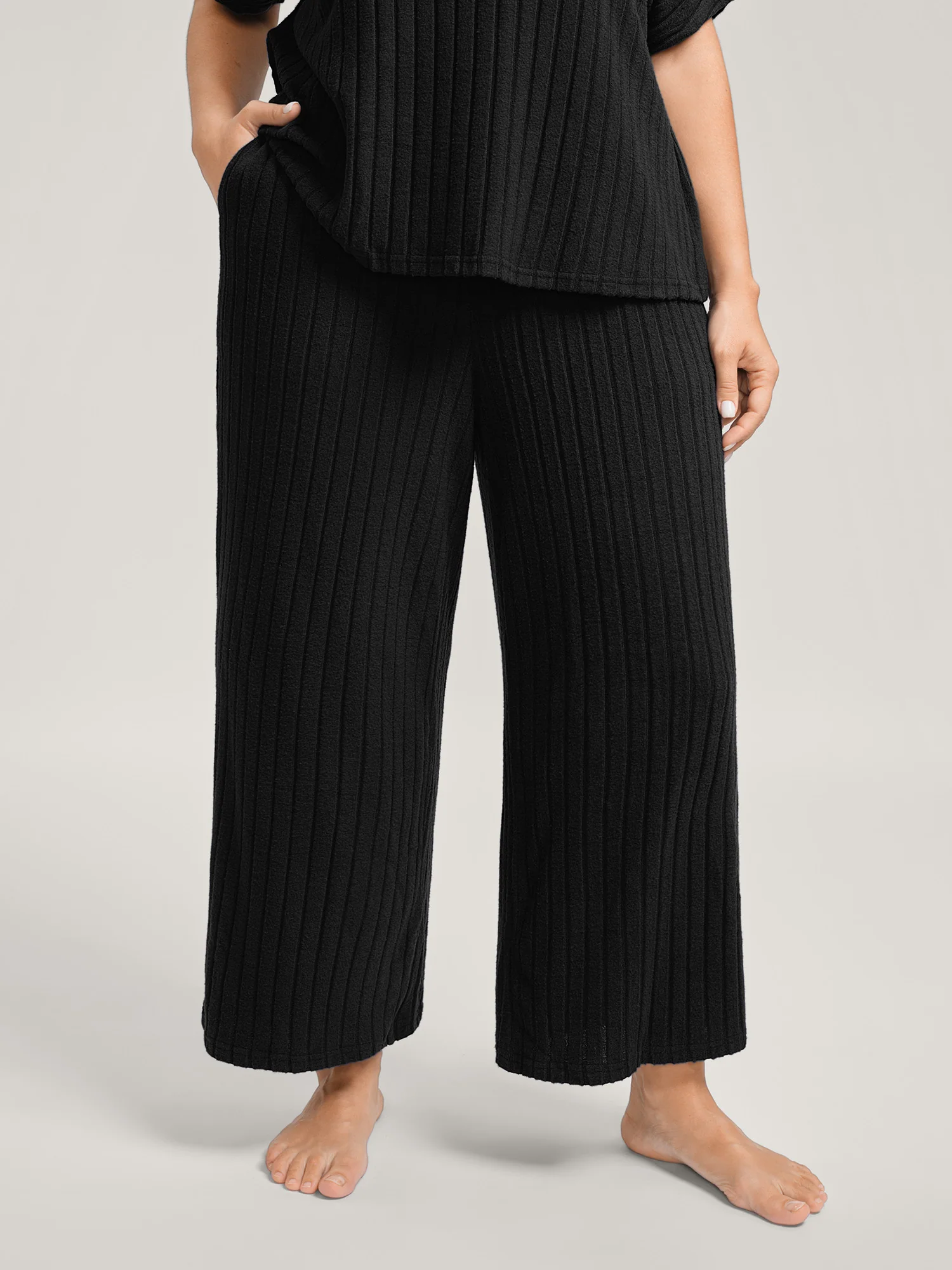 Stretchy Pit Strip Solid Loungewear Set - Image 24