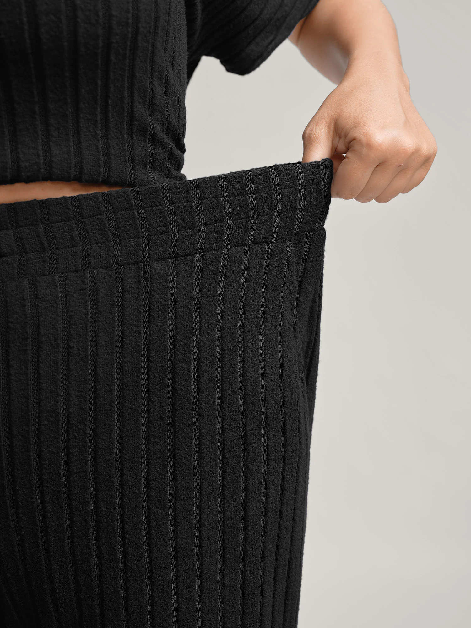 Stretchy Pit Strip Solid Loungewear Set - Image 25