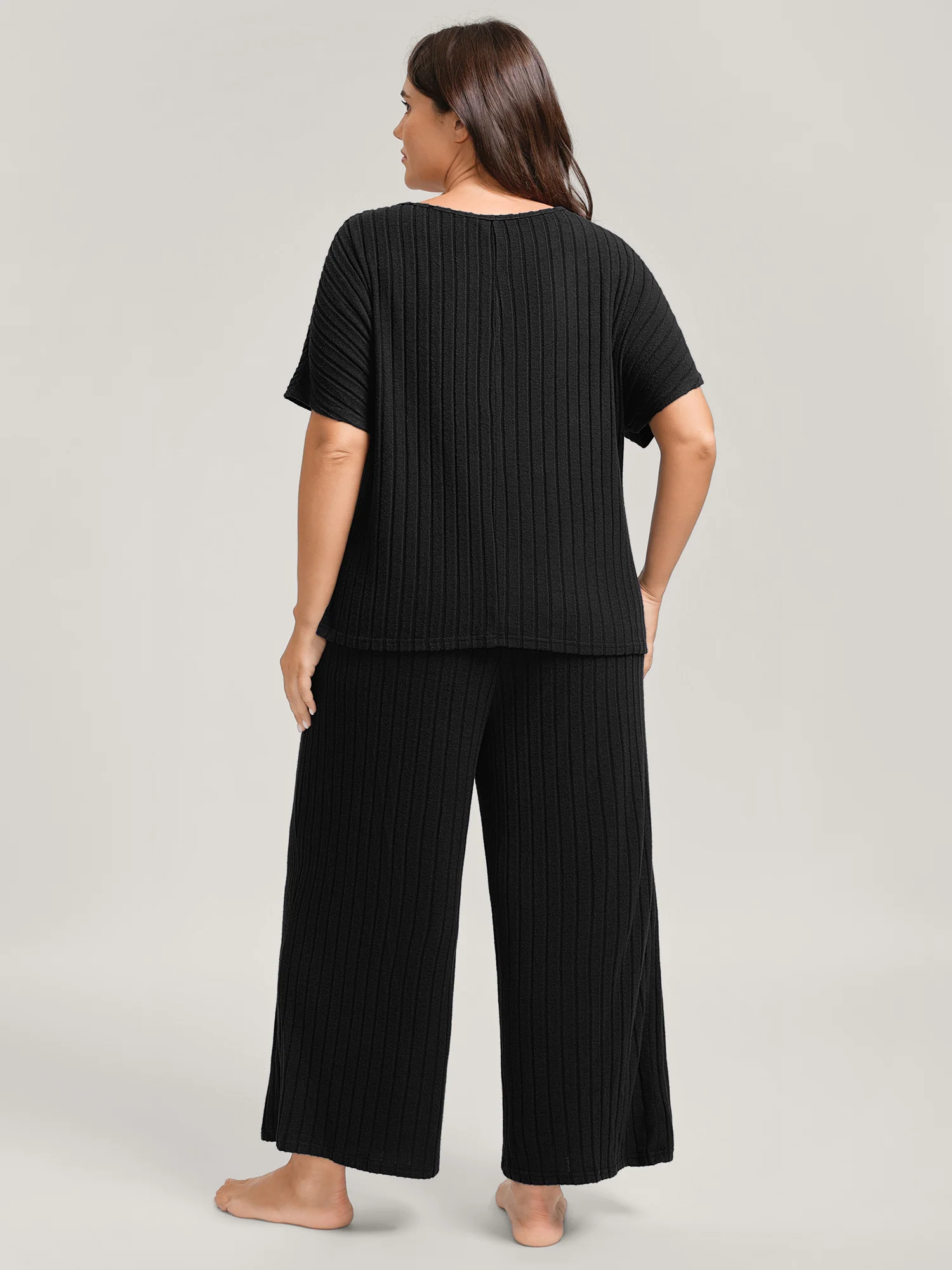 Stretchy Pit Strip Solid Loungewear Set - Image 27