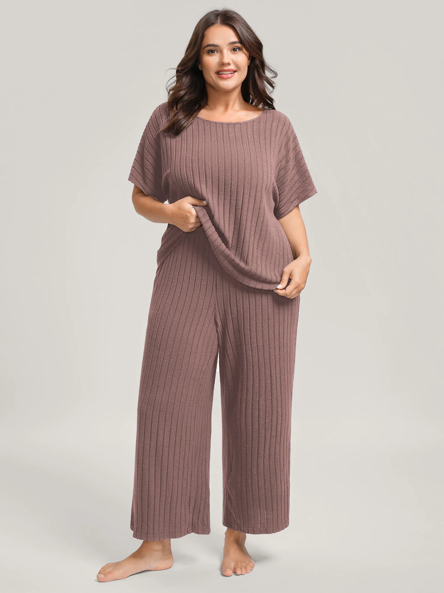 Stretchy Pit Strip Solid Loungewear Set - Image 35