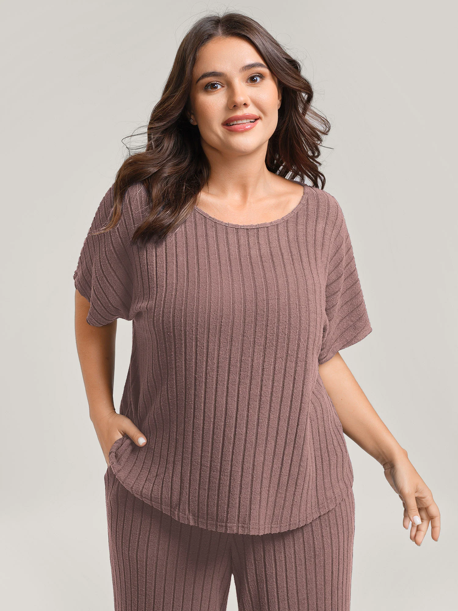 Stretchy Pit Strip Solid Loungewear Set - Image 37