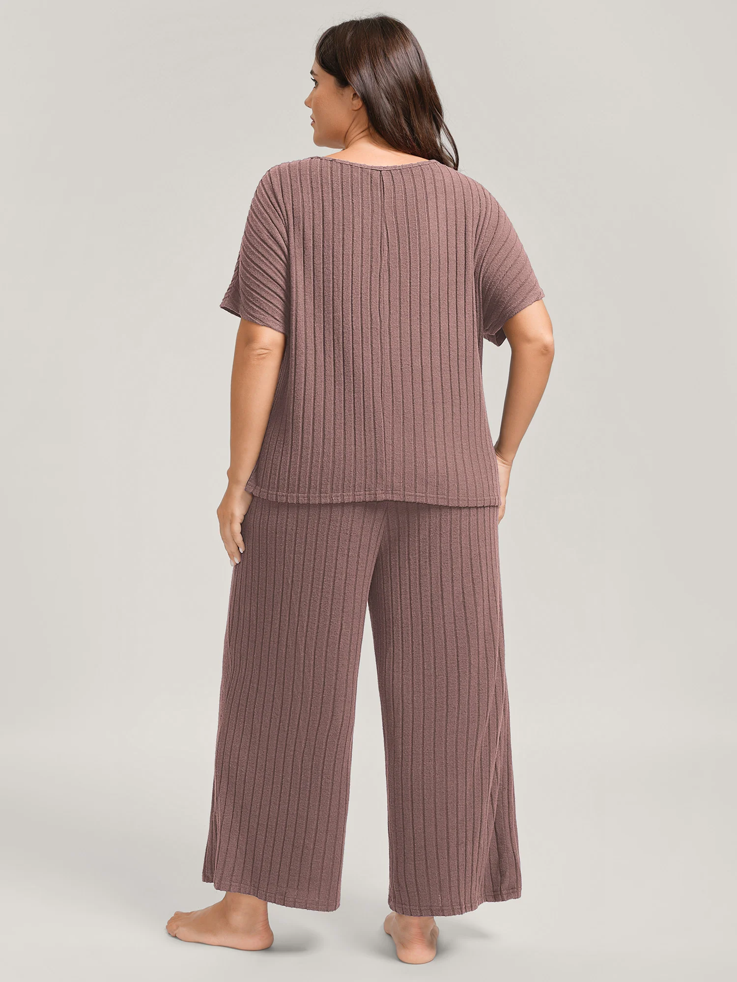 Stretchy Pit Strip Solid Loungewear Set - Image 41