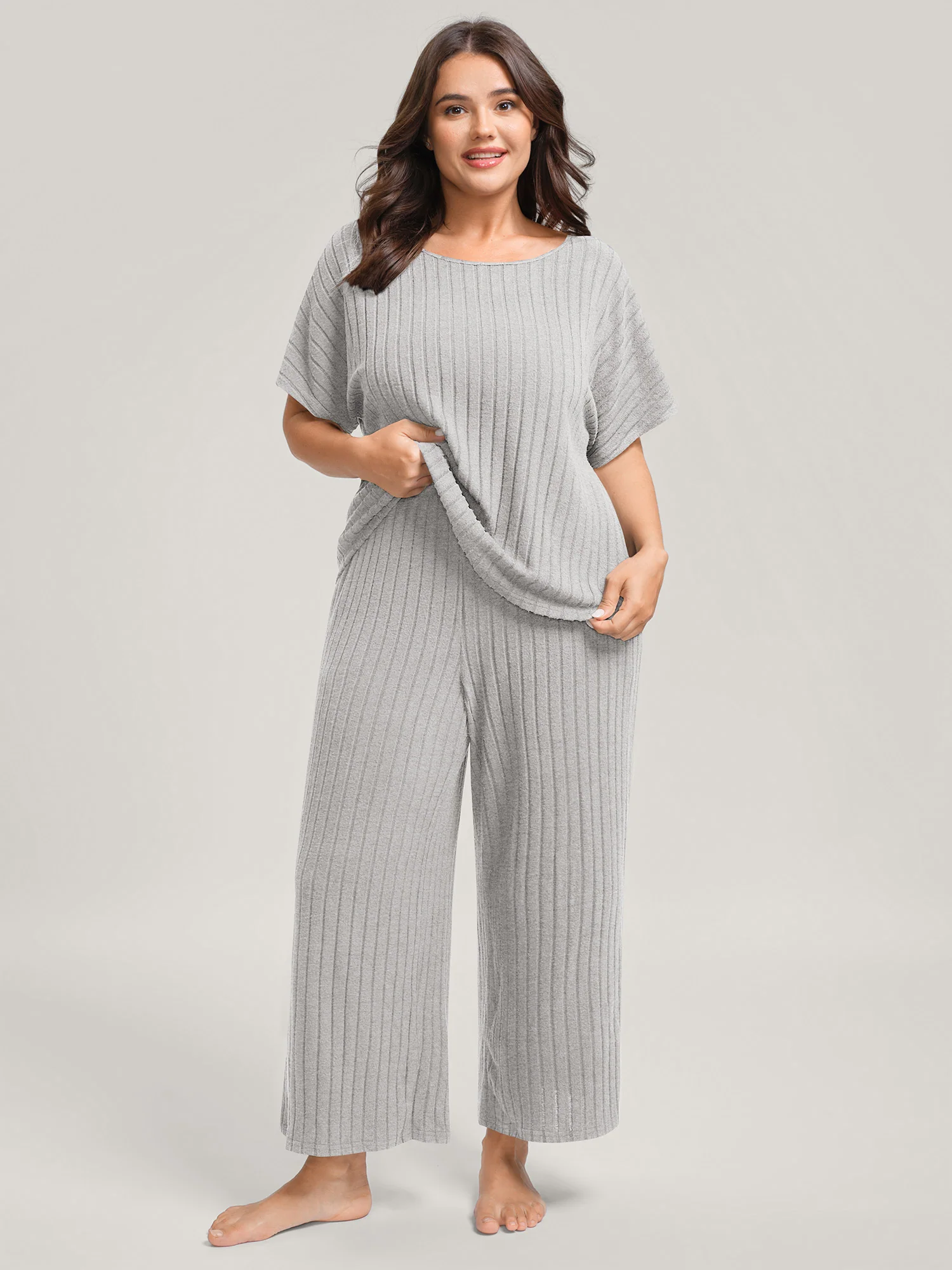 Stretchy Pit Strip Solid Loungewear Set - Image 48