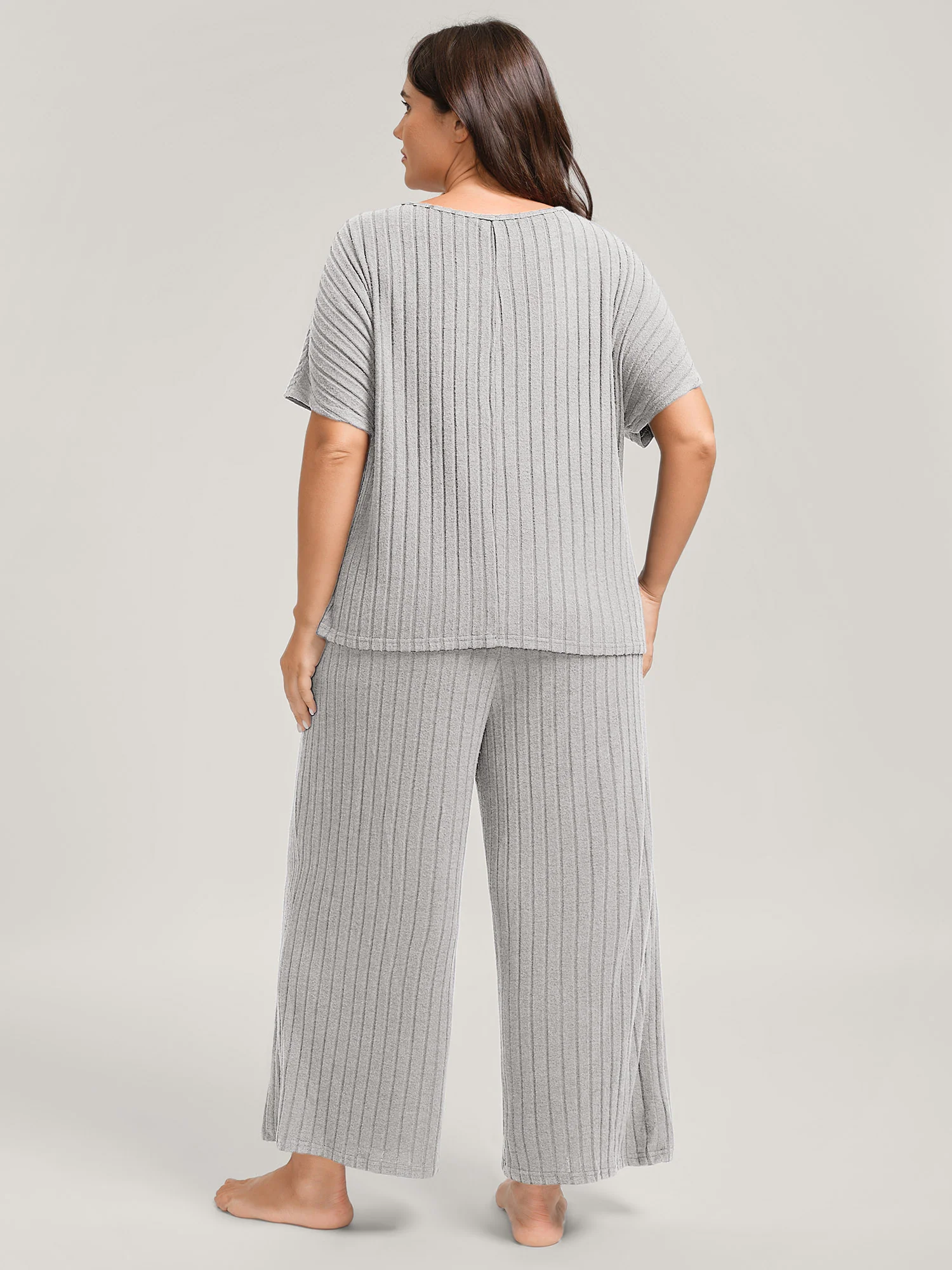 Stretchy Pit Strip Solid Loungewear Set - Image 54