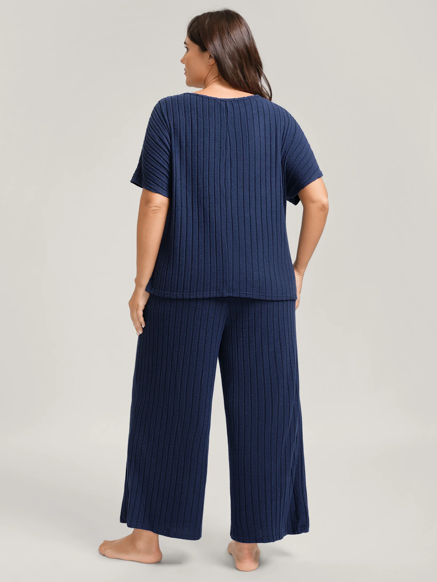 Stretchy Pit Strip Solid Loungewear Set - Image 7