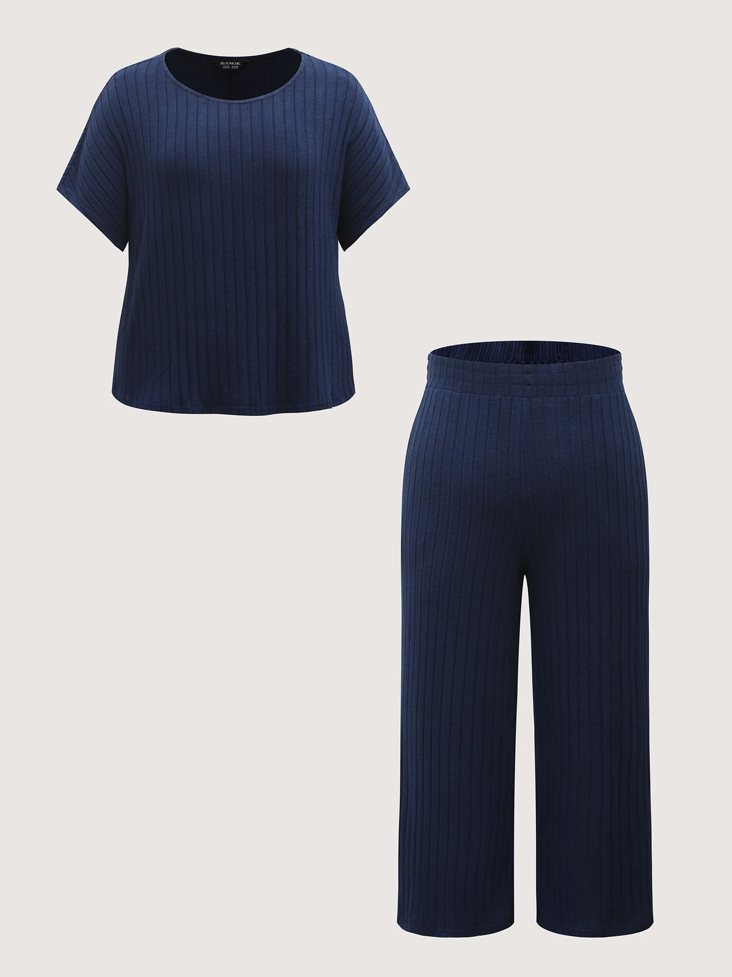 Stretchy Pit Strip Solid Loungewear Set - Image 8