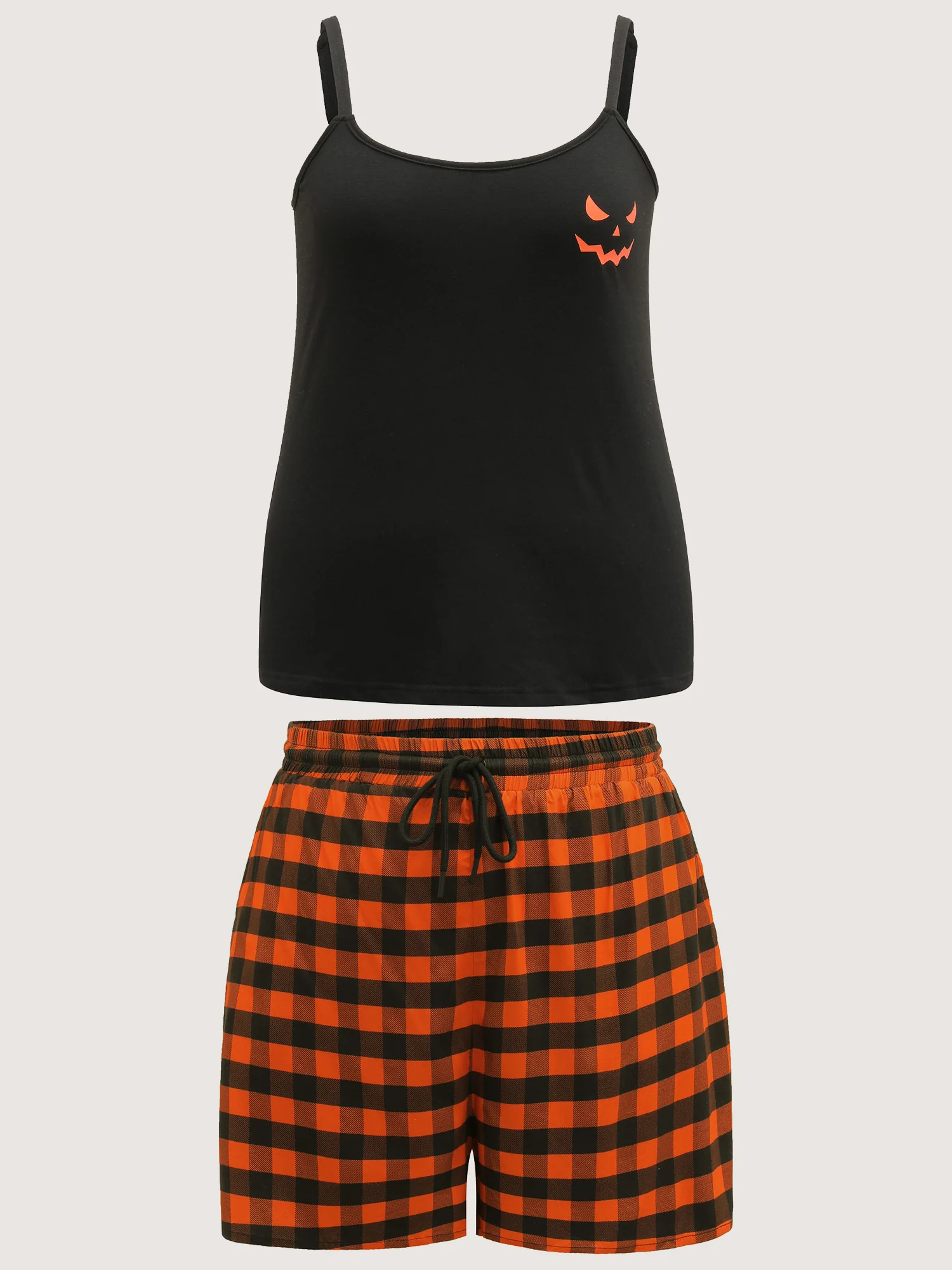 Stretchy Plaid Contrast Loungewear Set - Image 8