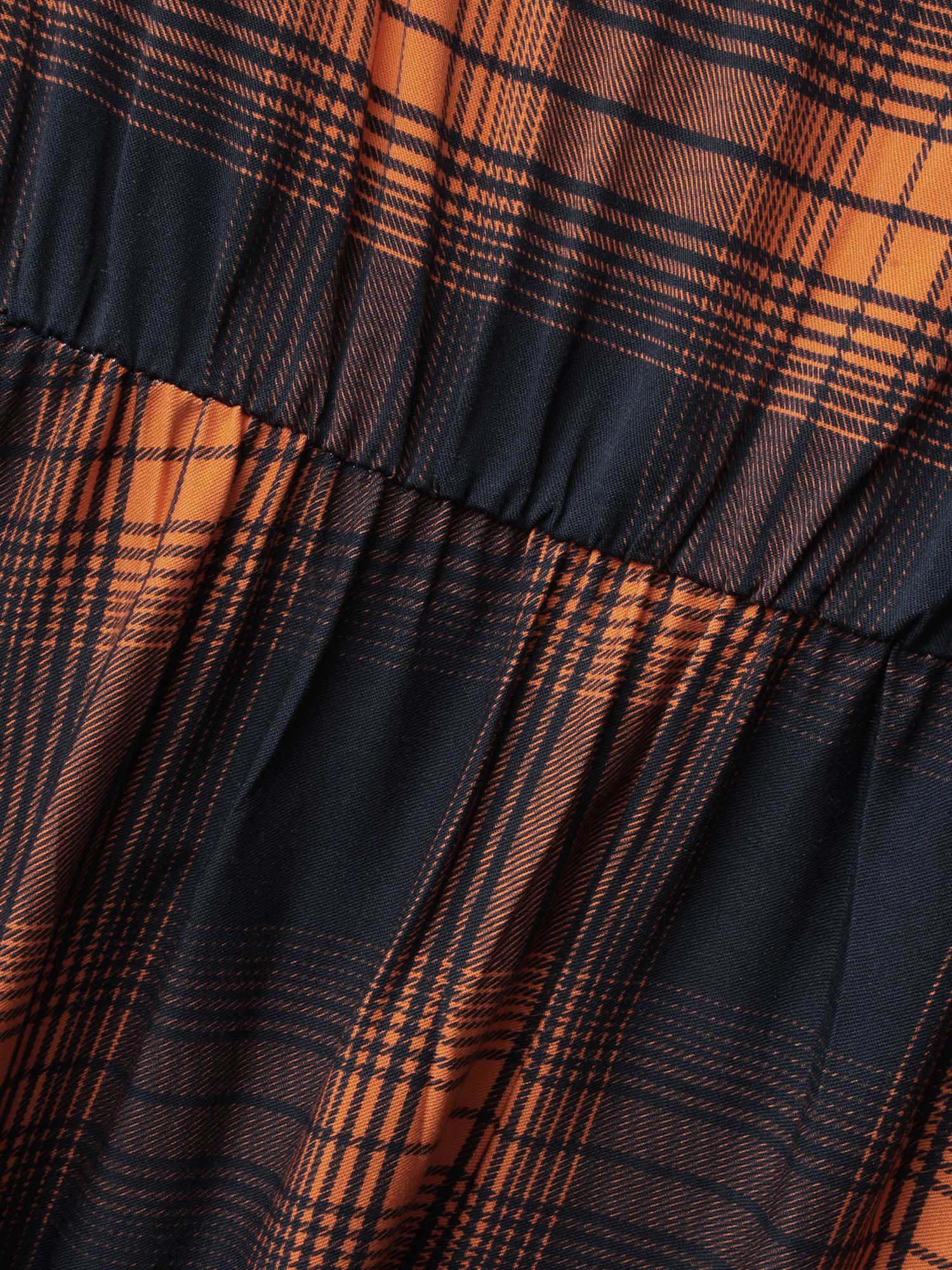 Stretchy Plaid Contrast Splicing Midi Dress - Image 10