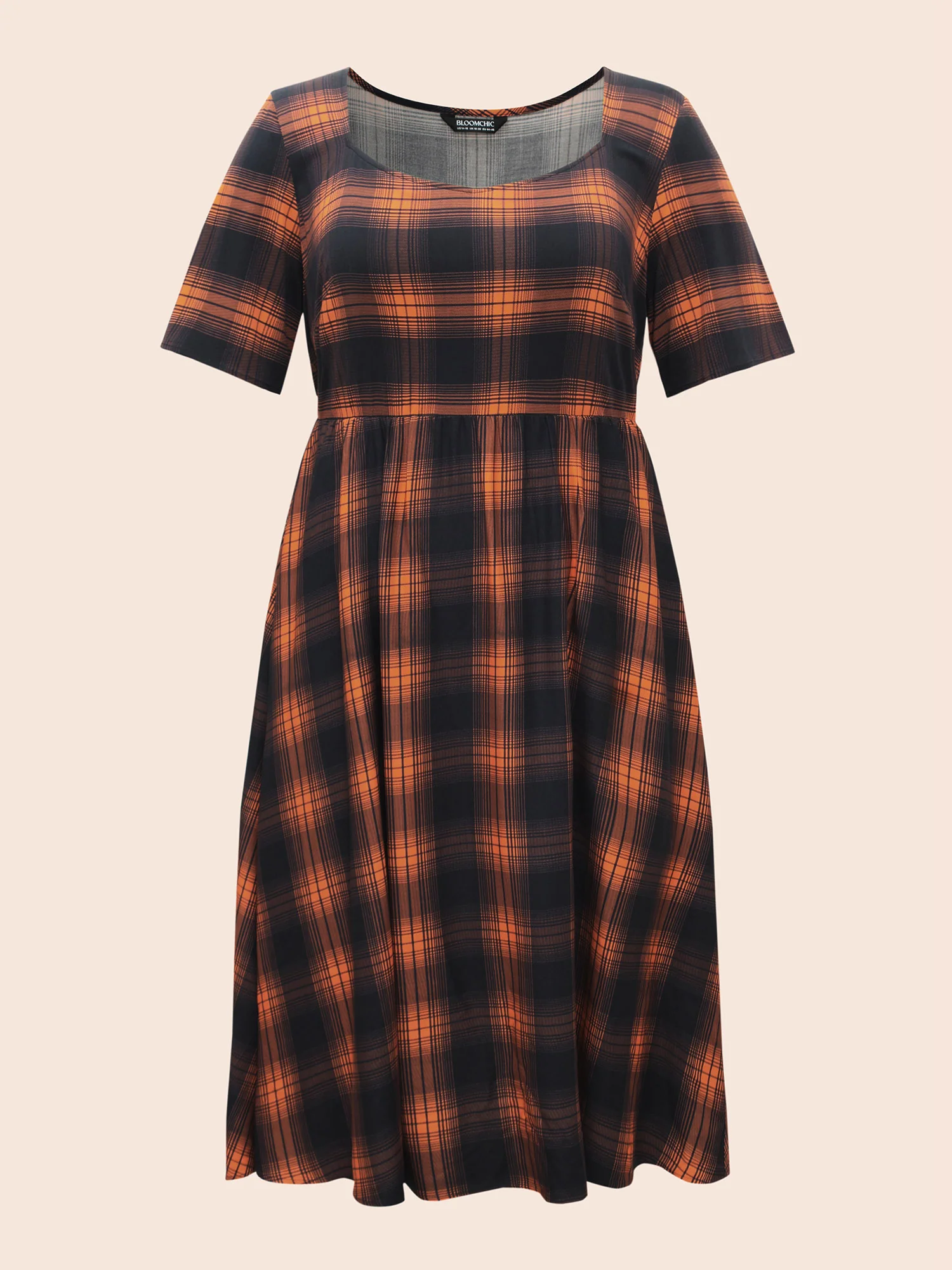 Stretchy Plaid Contrast Splicing Midi Dress - Image 12