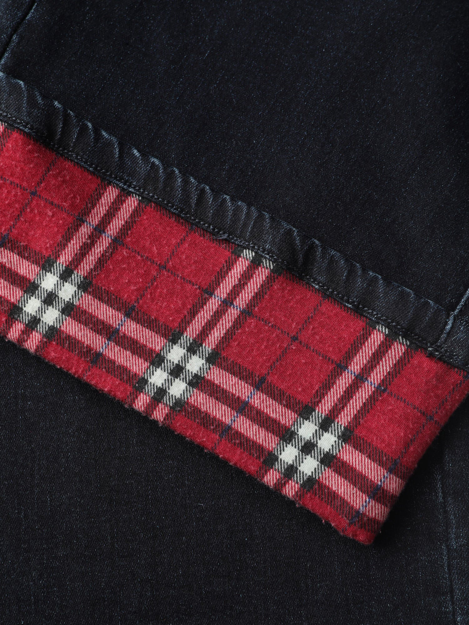 Plaid Folded Hem Cropped Straight-Leg Jeans - Image 9