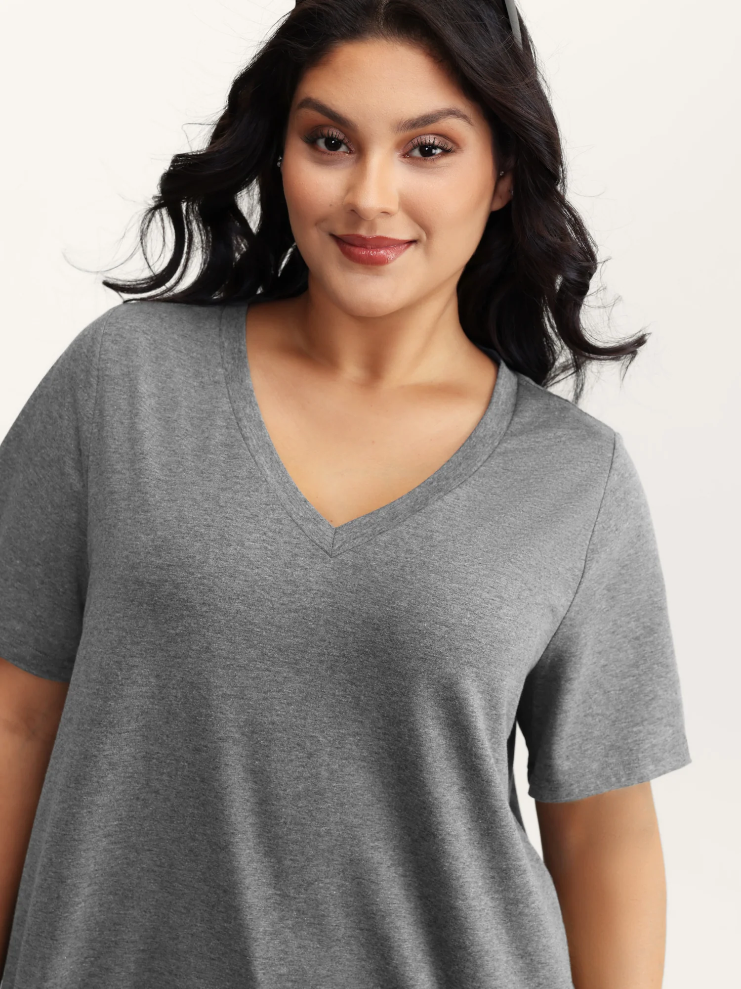 Stretchy Plain V-Neck T-Shirt - Image 14