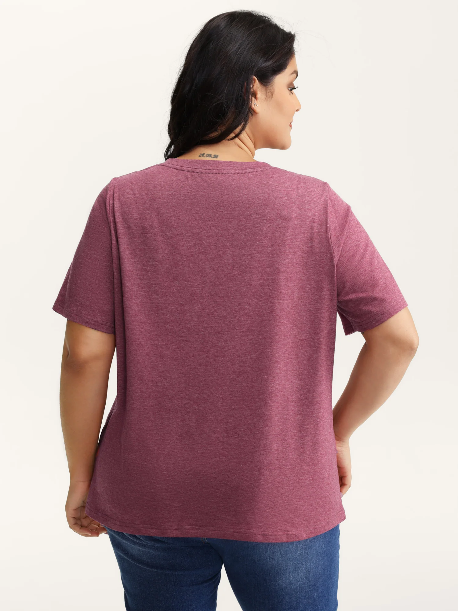 Stretchy Plain V-Neck T-Shirt - Image 4