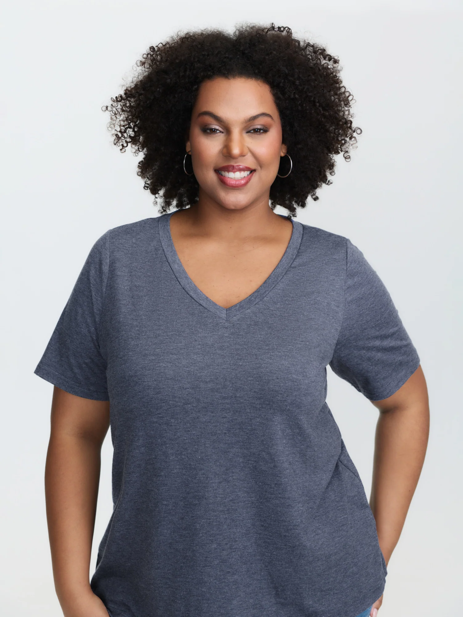 Stretchy Plain V-Neck T-Shirt - Image 6