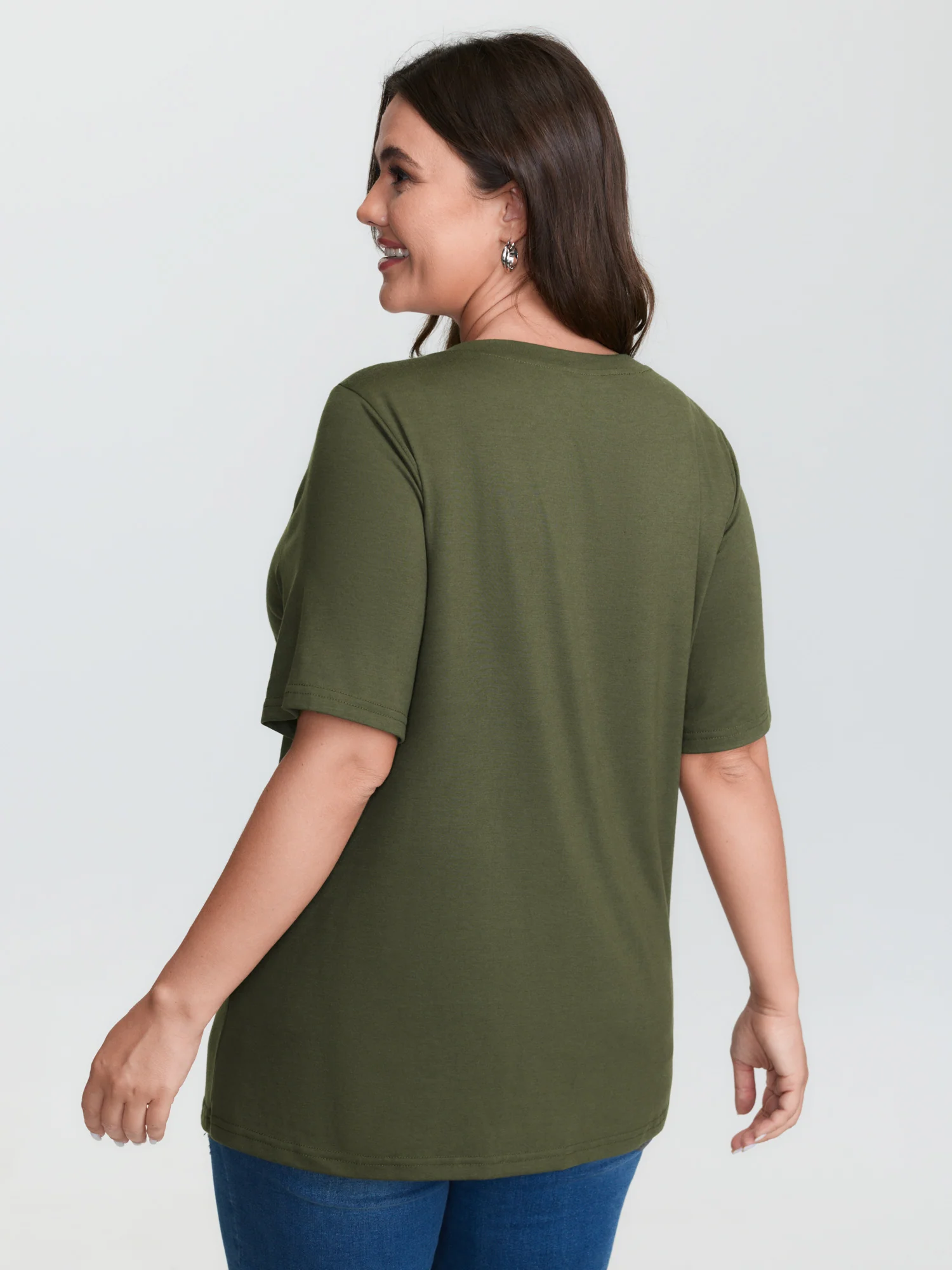 Stretchy Plant Print Round Neck T-Shirt - Image 4