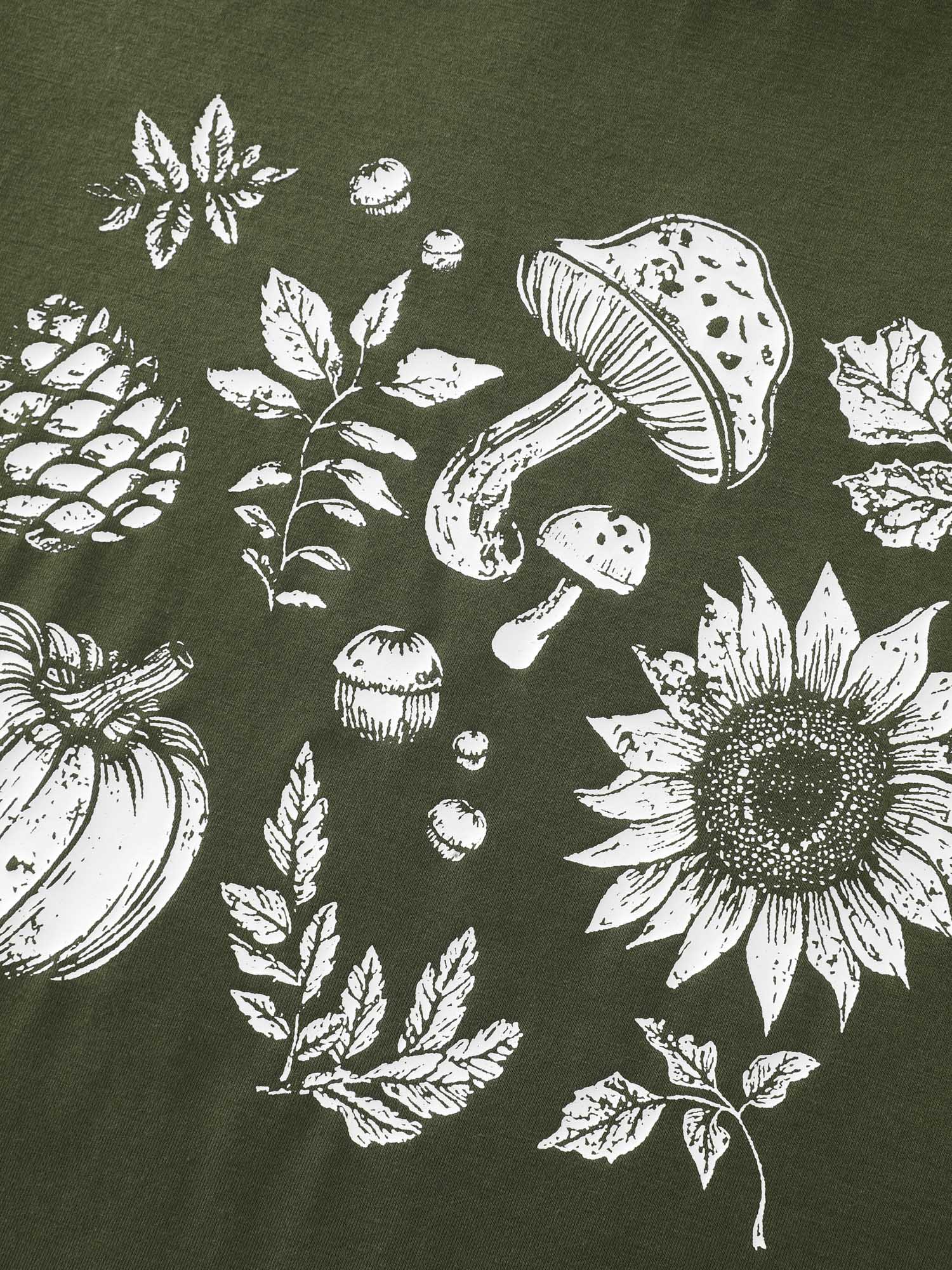 Stretchy Plant Print Round Neck T-Shirt - Image 5