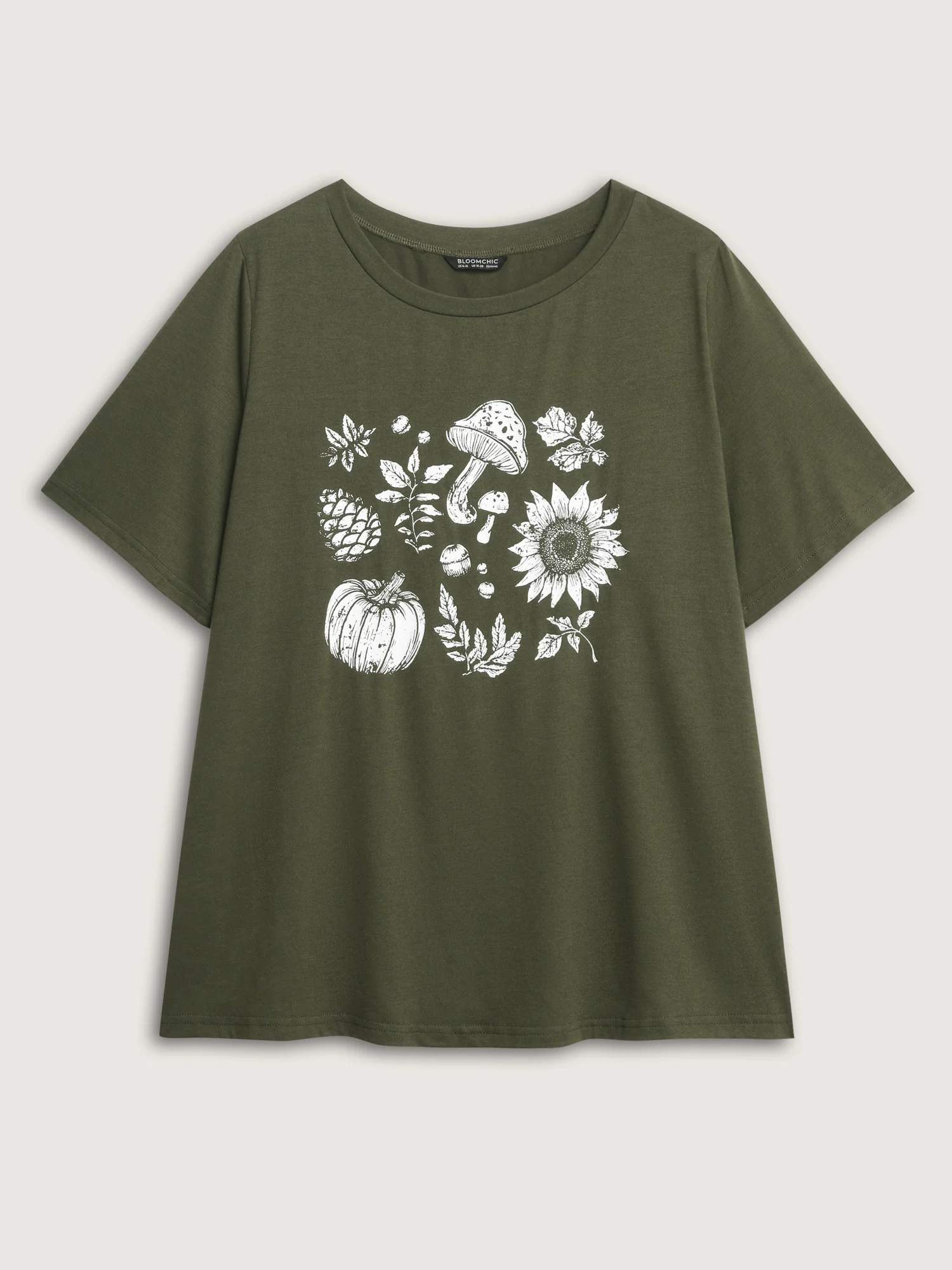 Stretchy Plant Print Round Neck T-Shirt - Image 6
