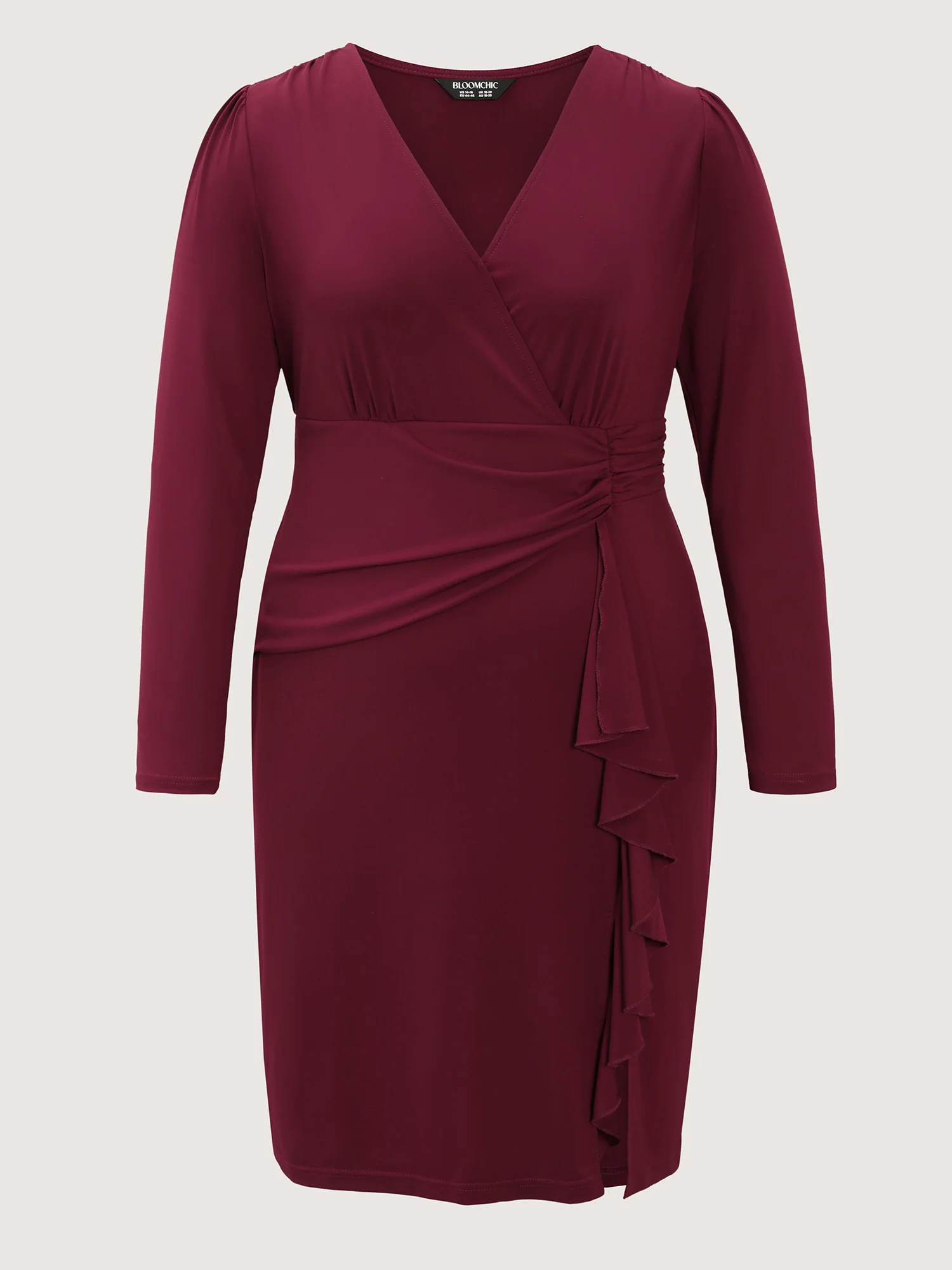 Stretchy Pleated Ruffed Hem Bodycon Fit Midi Dress - Image 7