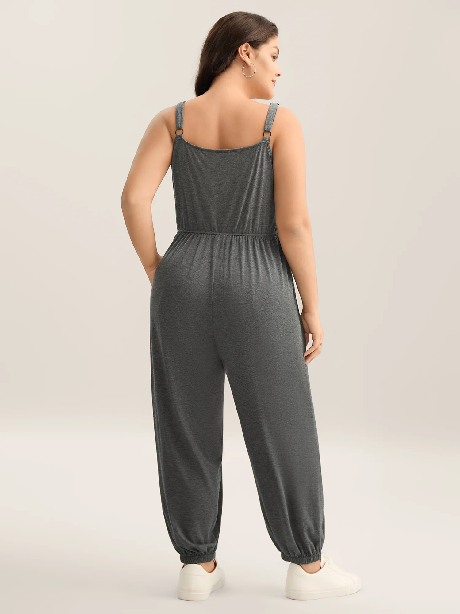 Stretchy Pleated Straps Pockets Jumpsuit - Image 4
