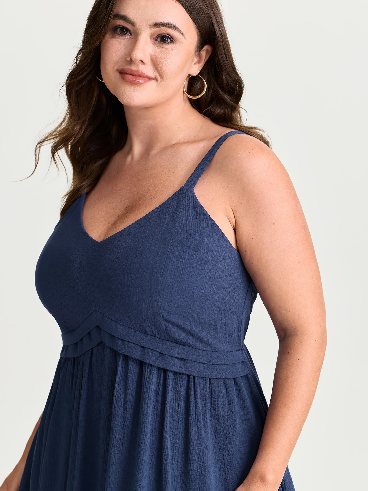 Stretchy Pleated Waist Flowy Fit Midi Dress - Image 2