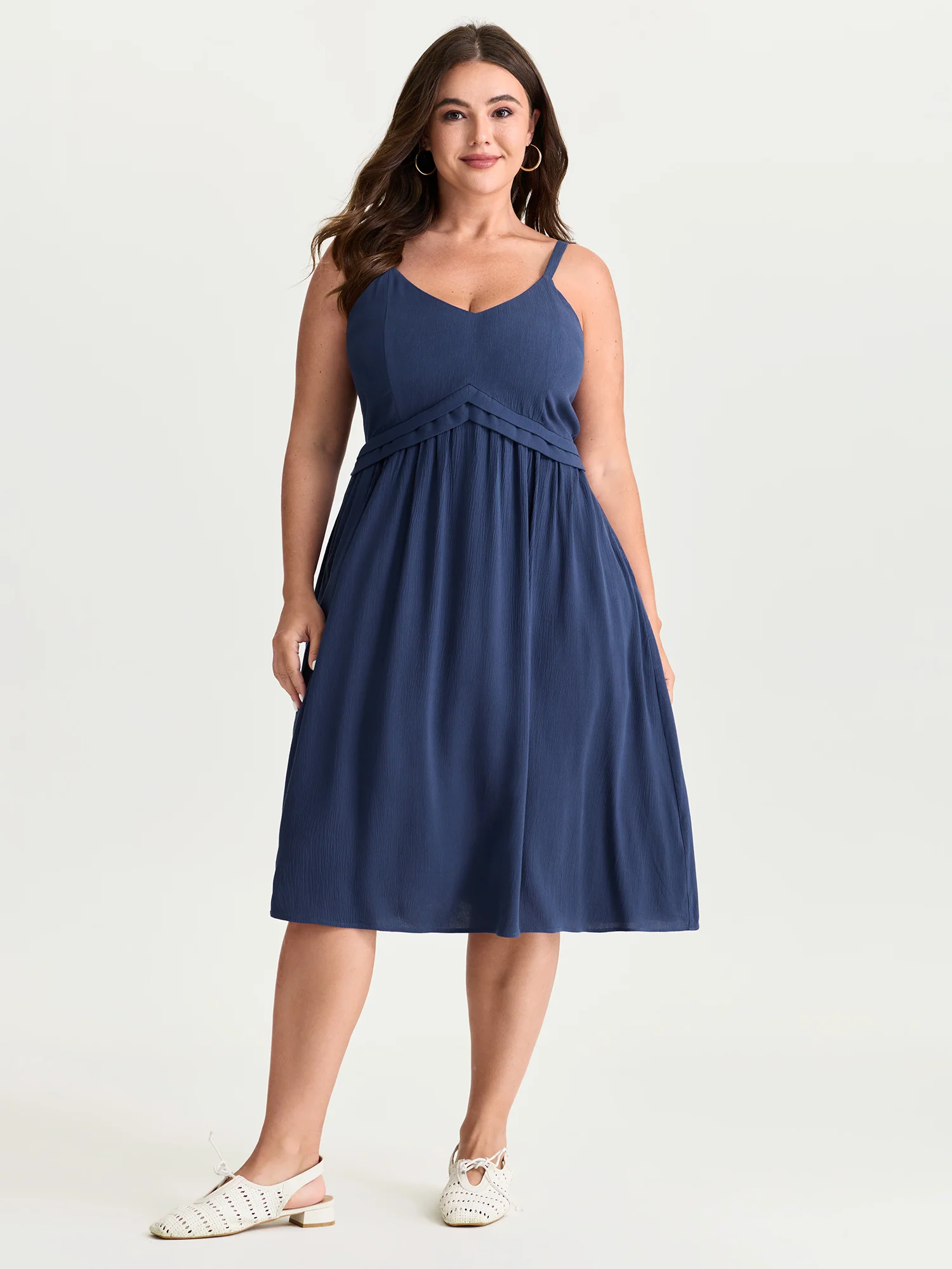 Stretchy Pleated Waist Flowy Fit Midi Dress - Image 3