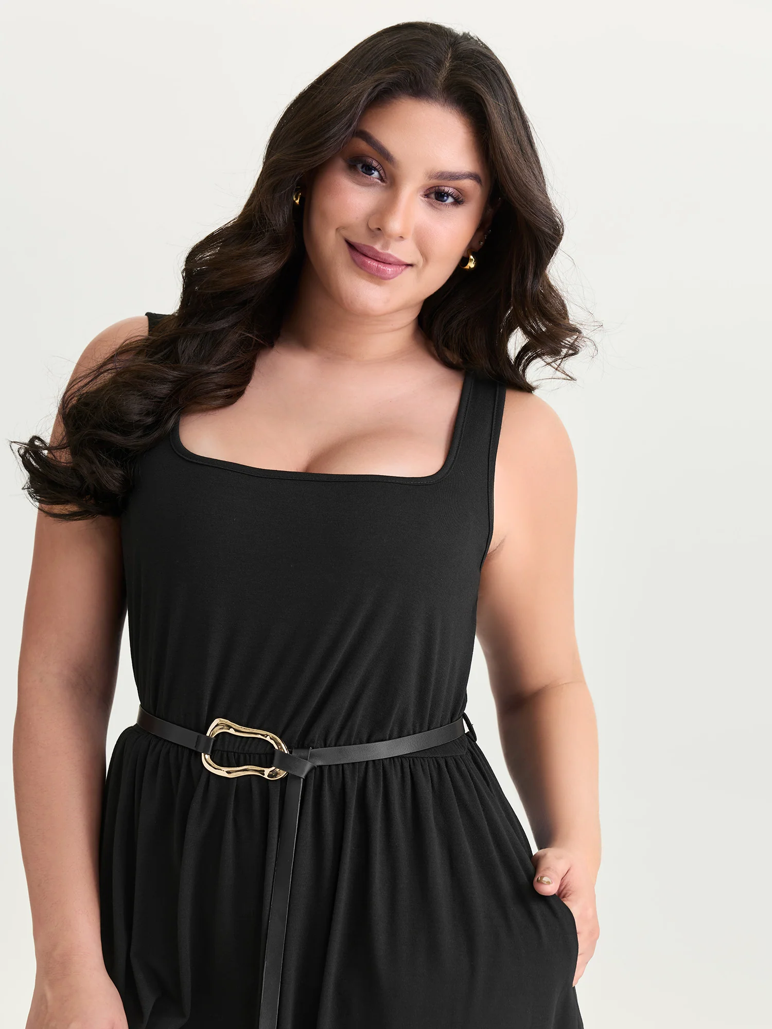 Stretchy Pleated Waist-Tie Midi Dress - Image 2