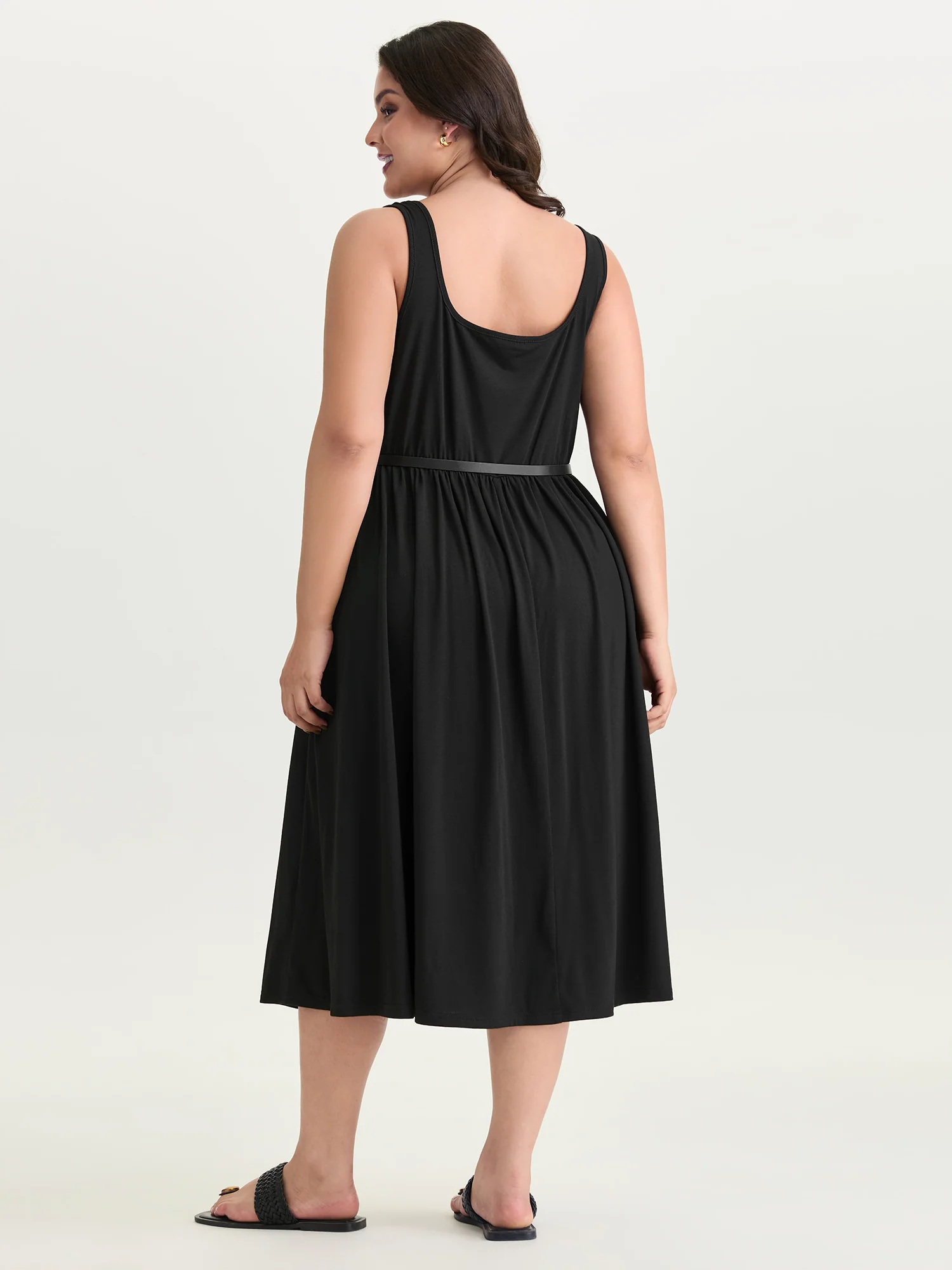 Stretchy Pleated Waist-Tie Midi Dress - Image 6