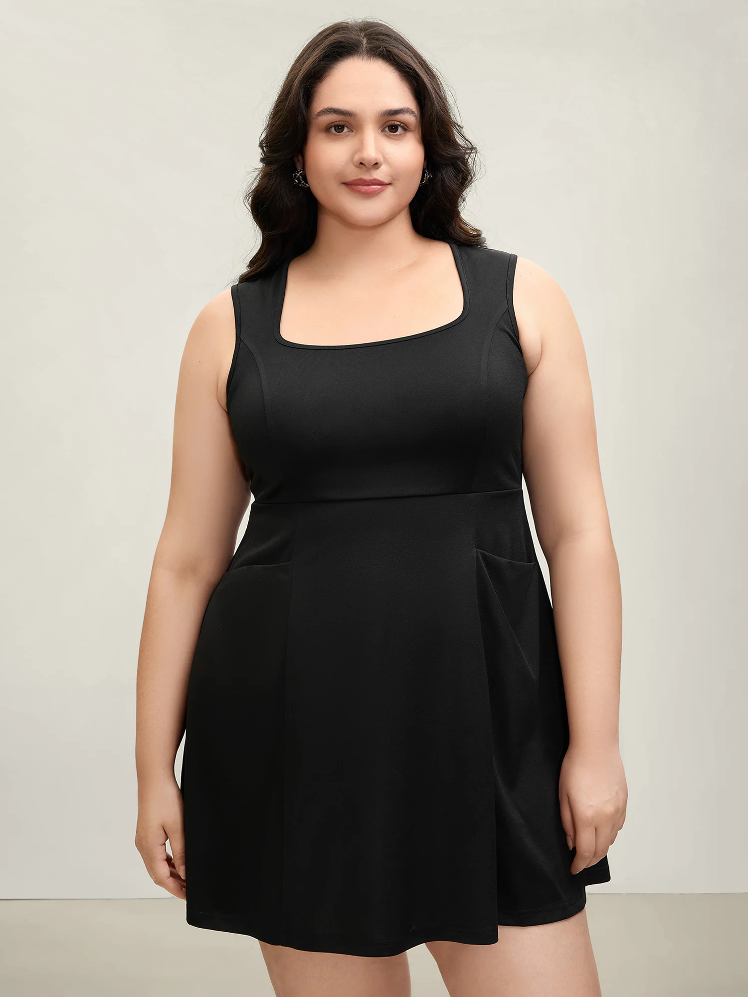 Stretchy Pockets Cinched-Waist Flared Midi Dress - Image 3