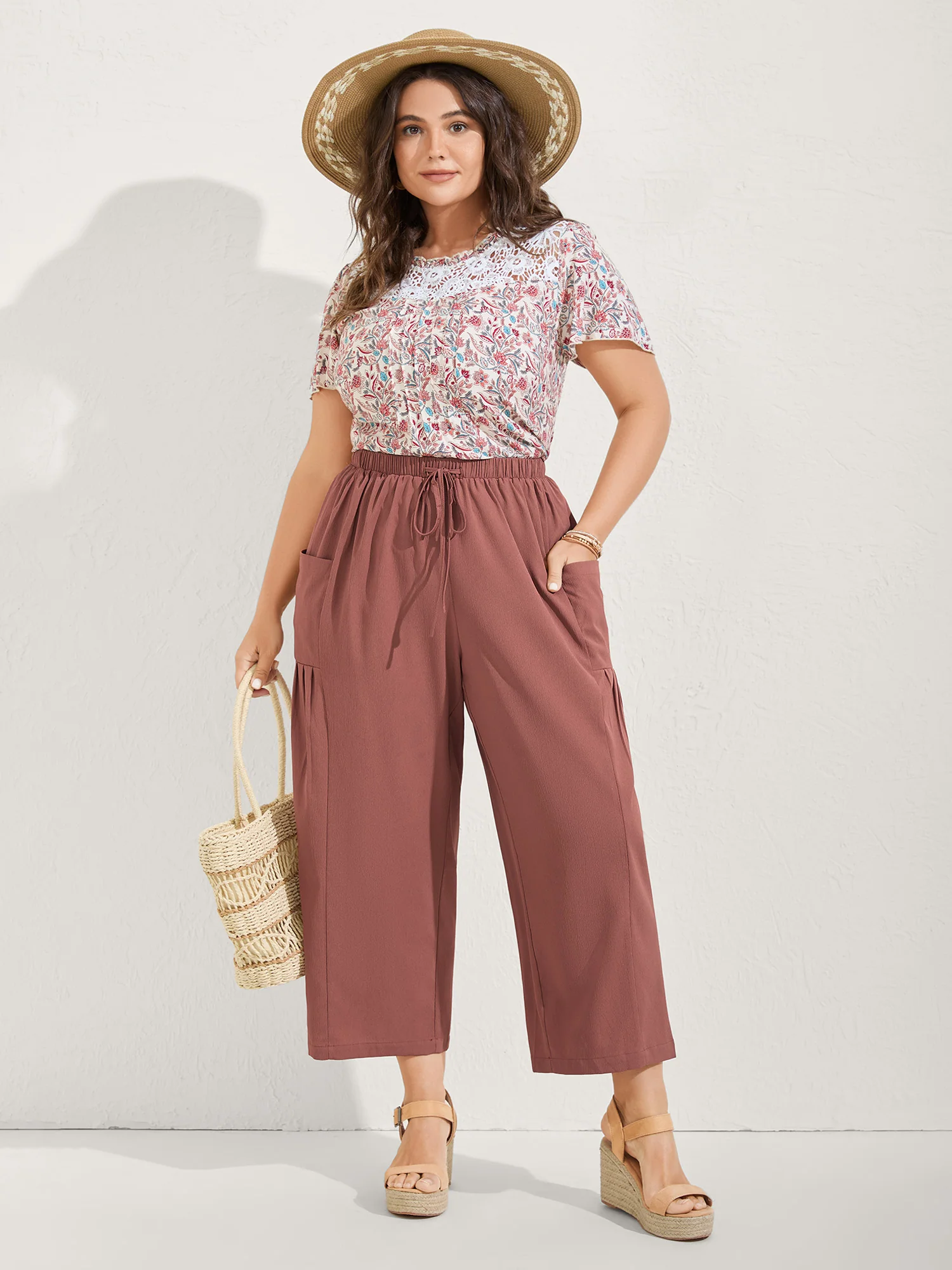 Stretchy Pockets Waist-Tie Straight Pants - Image 2