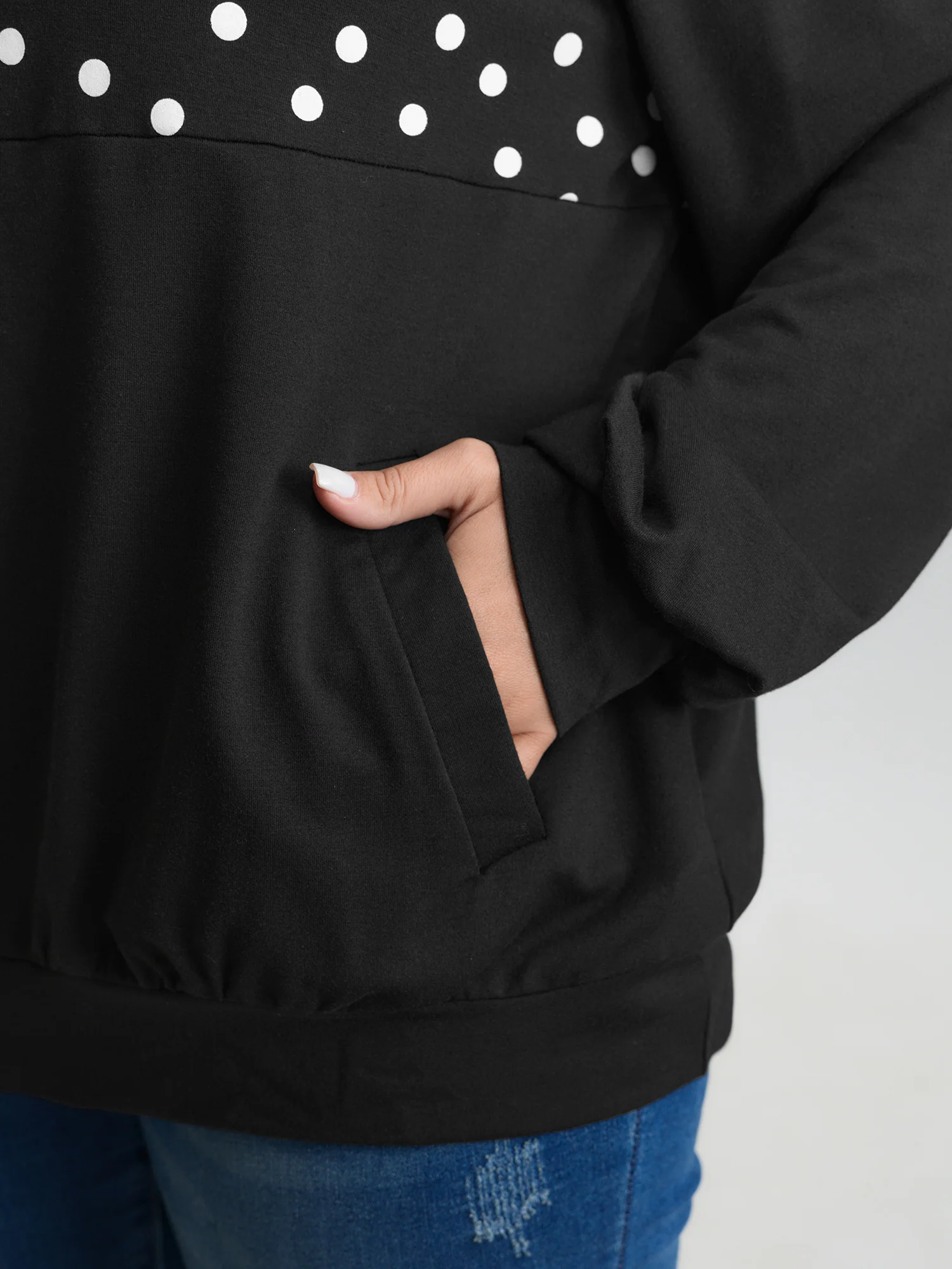 Stretchy Polka Dots Half-Zipper Sweatshirt - Image 3