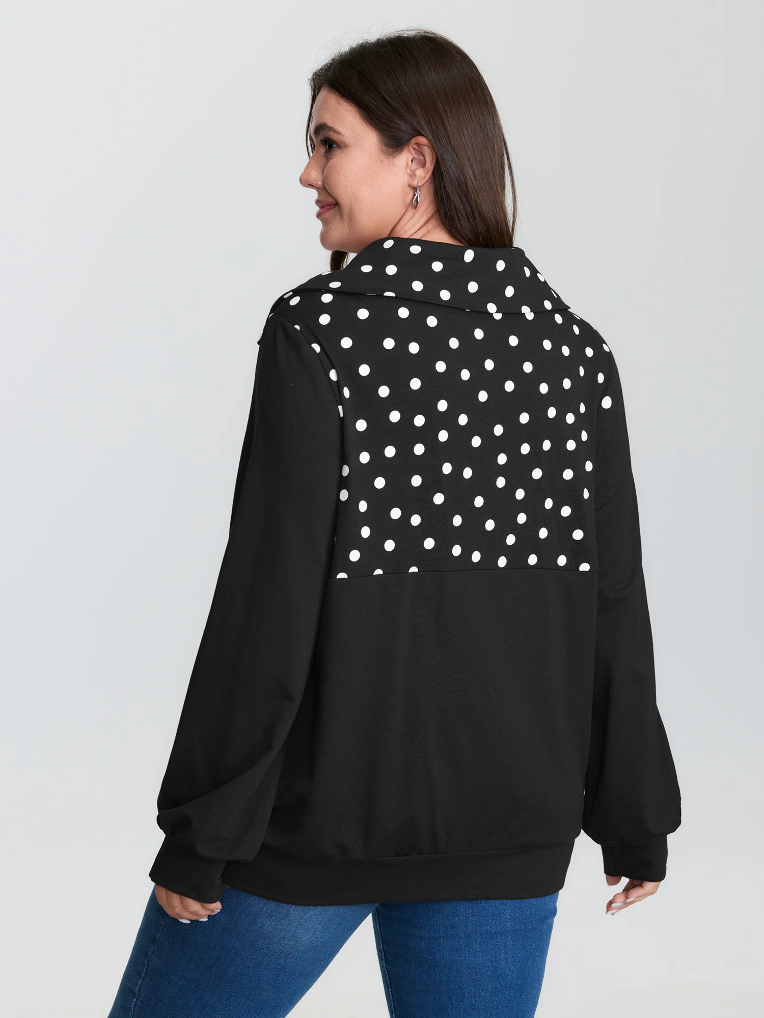 Stretchy Polka Dots Half-Zipper Sweatshirt - Image 5