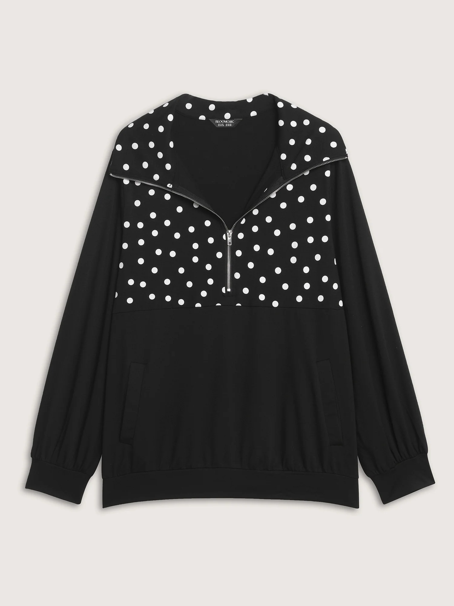Stretchy Polka Dots Half-Zipper Sweatshirt - Image 9