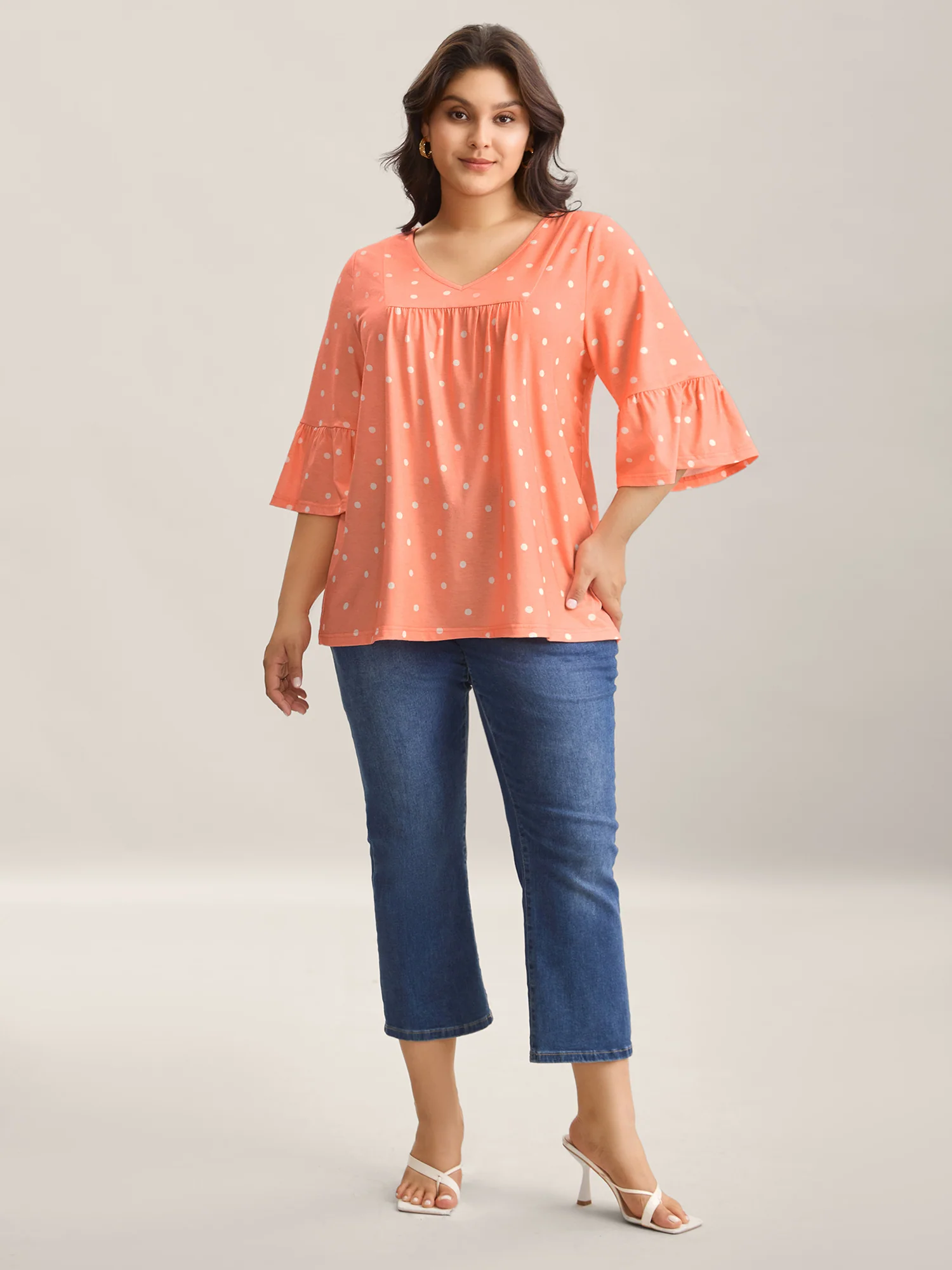 Stretchy Polka Dots Heather Pleated Top - Image 3