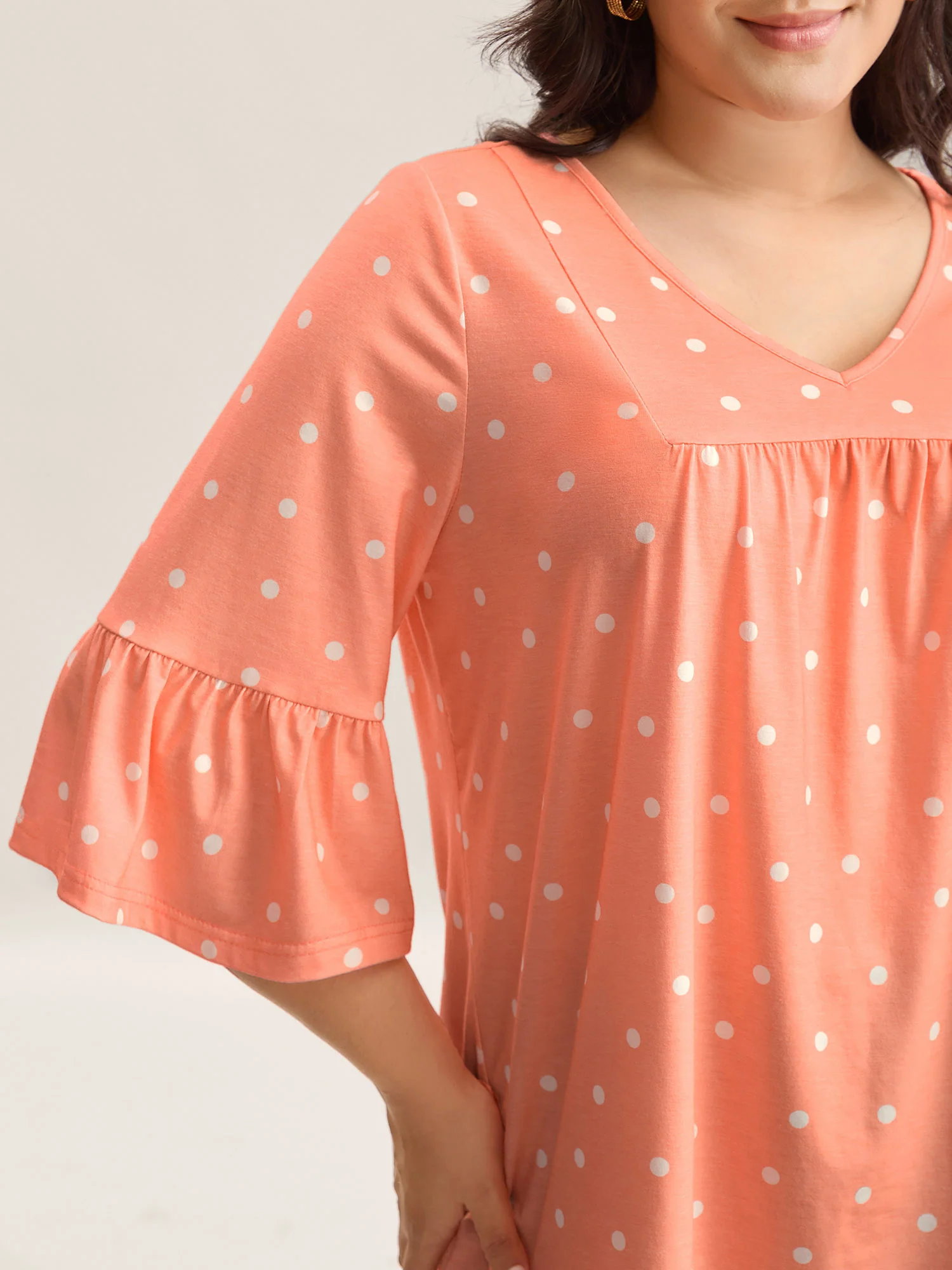 Stretchy Polka Dots Heather Pleated Top - Image 4