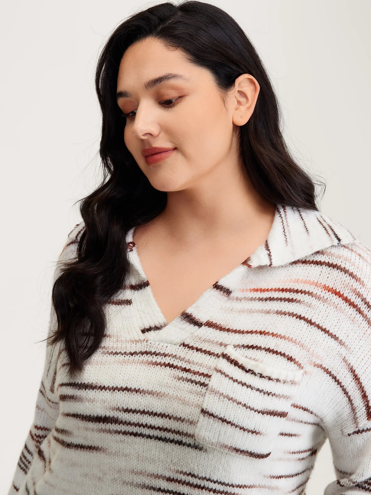 Stretchy Polo Collar Patch Pocket Pullover - Image 2