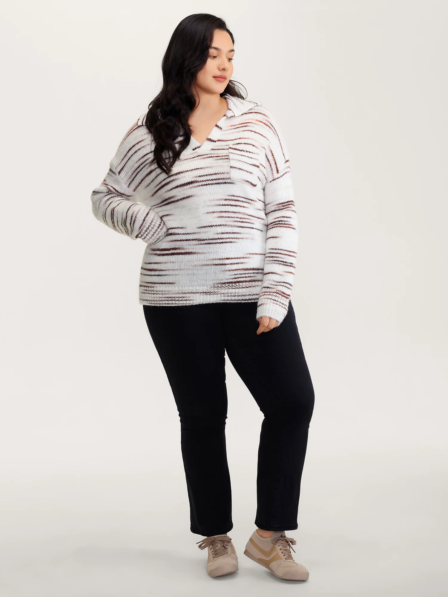 Stretchy Polo Collar Patch Pocket Pullover - Image 3