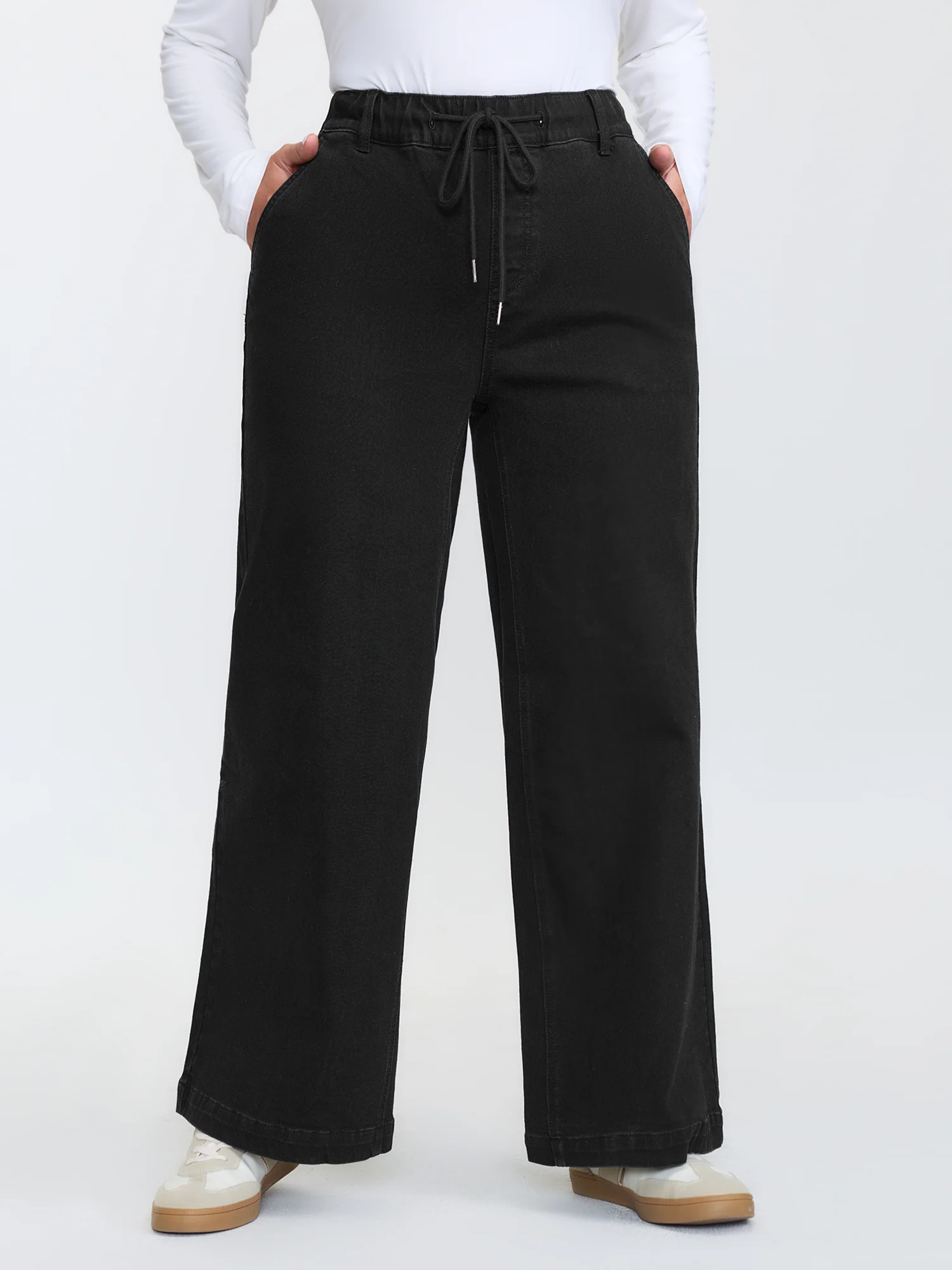 Pull-On Stretchy Waist Wide-Leg Jeans