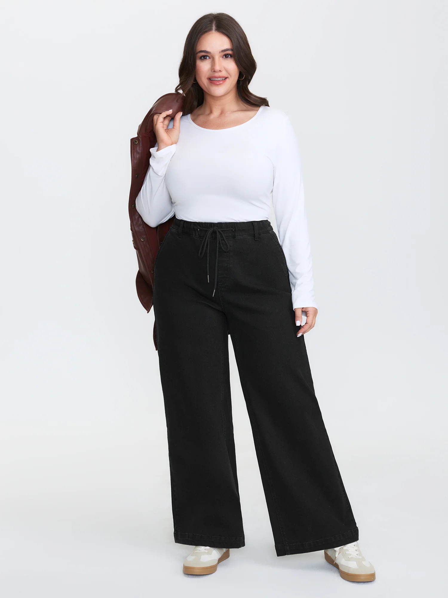 Pull-On Stretchy Waist Wide-Leg Jeans - Image 2