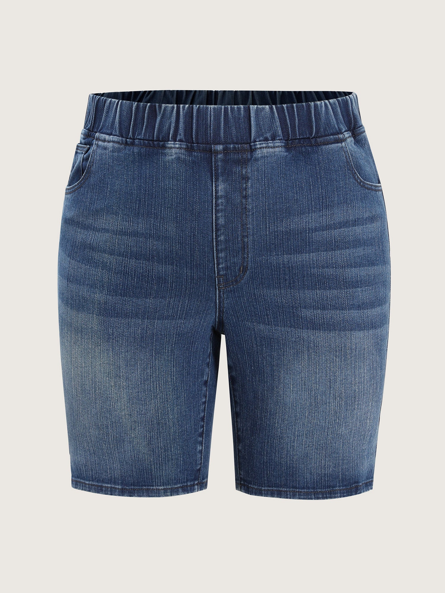 Stretchy Pull-On High Waist Pockets Denim Shorts - Image 9